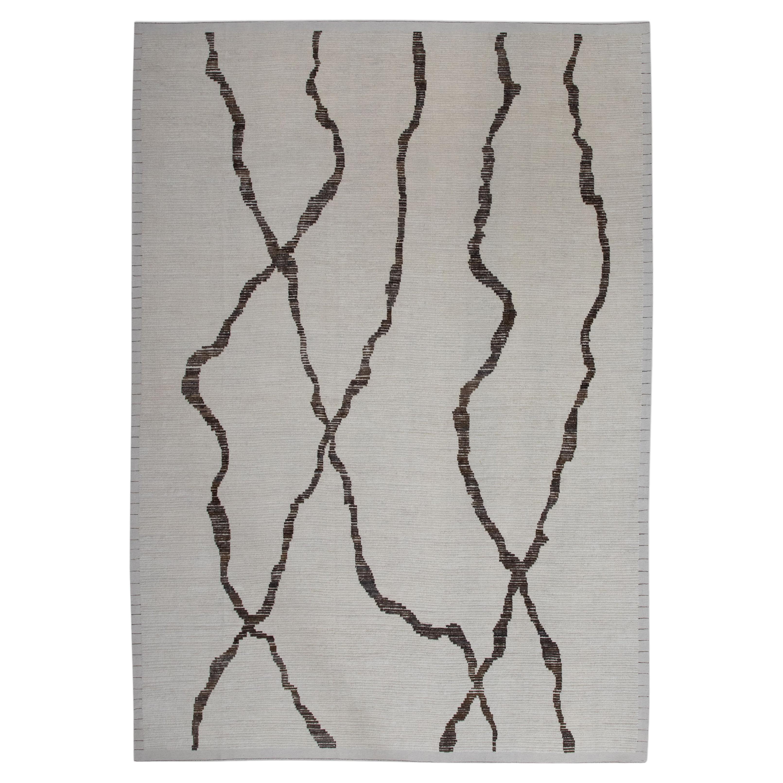  Handmade Wool Tulu Rug in Geometric Design 9'1" x 12'9" For Sale