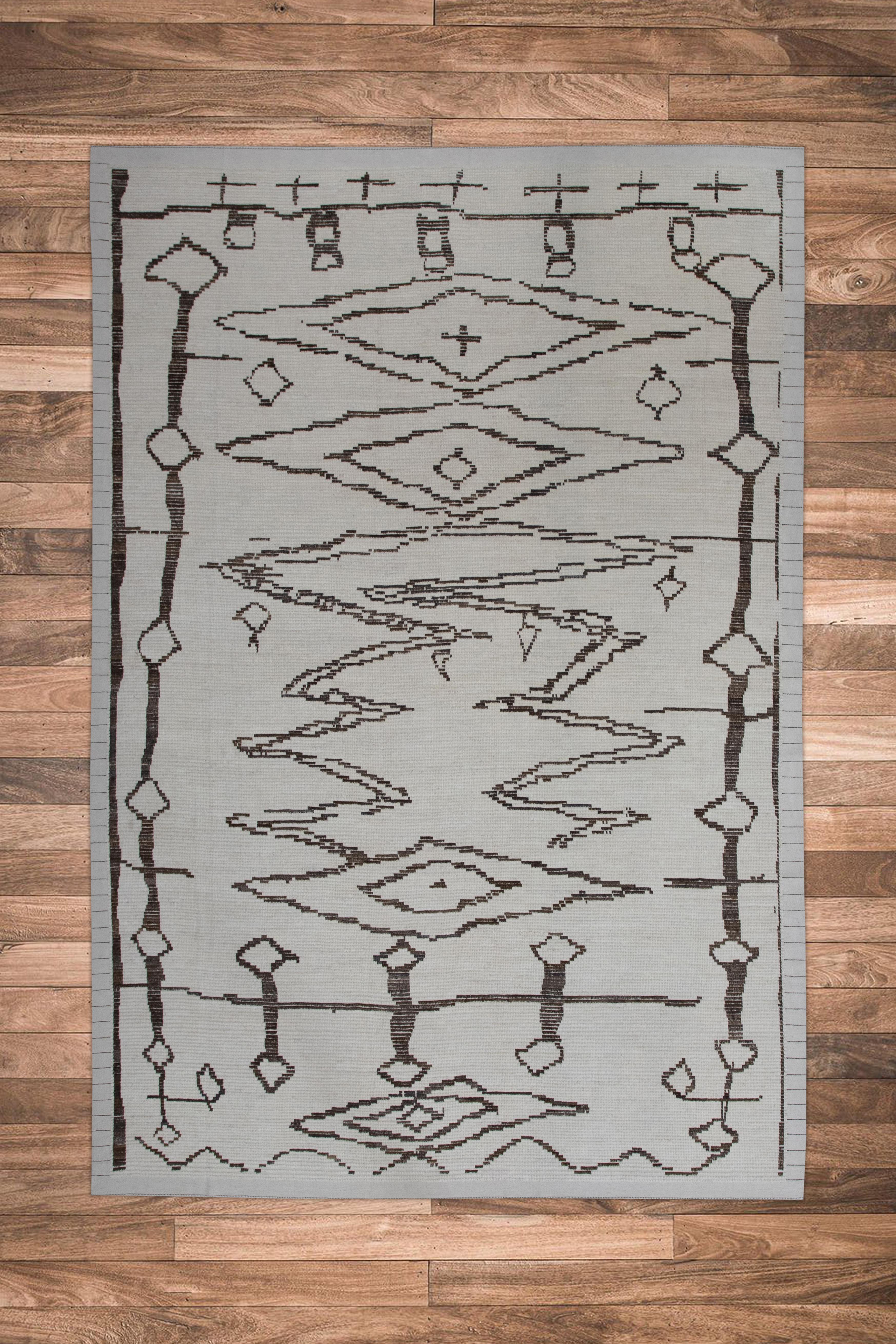 Handgefertigter Tulu-Teppich aus Wolle in geometrischem Design 9'1