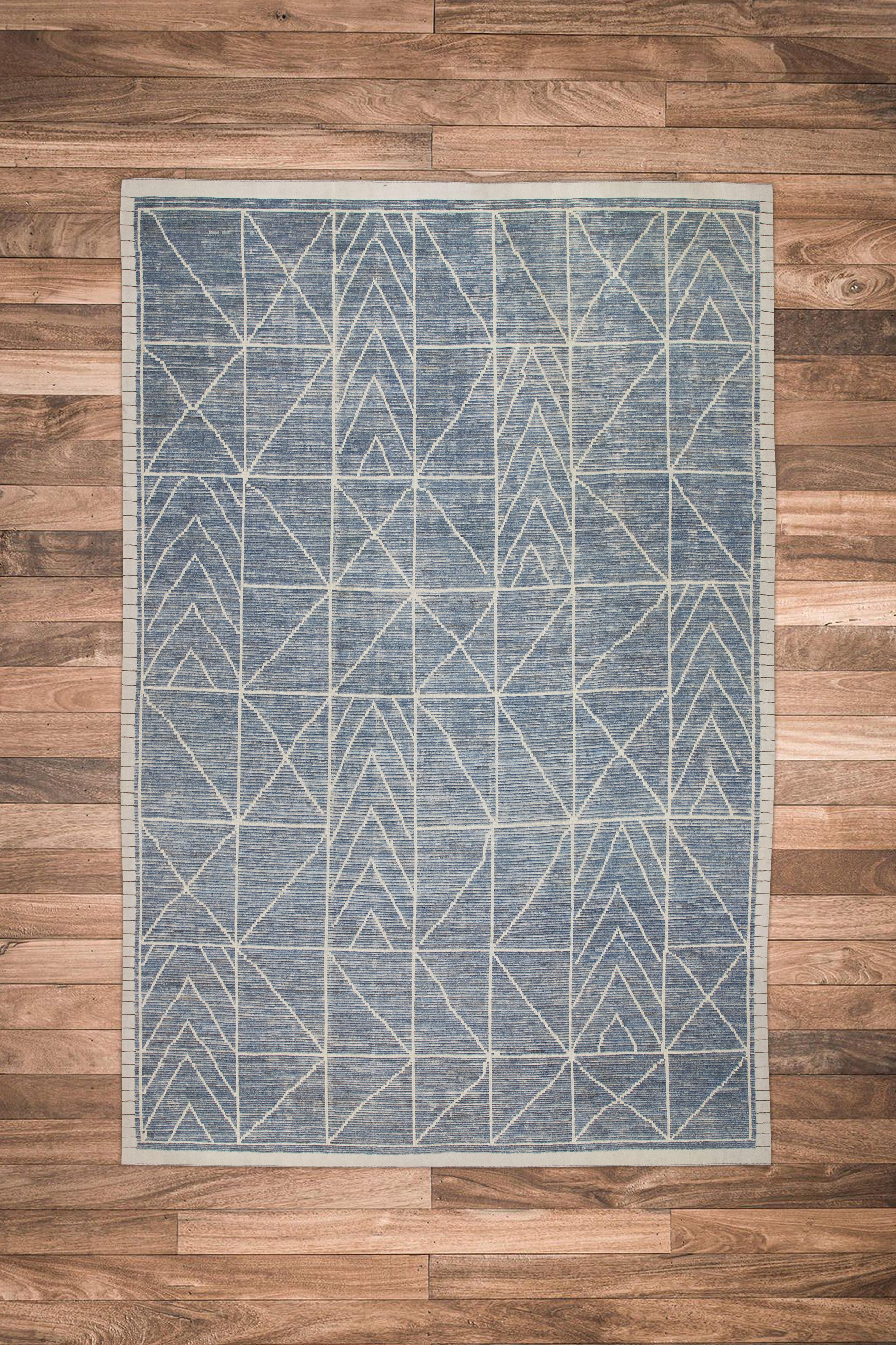 Handgefertigter Tulu-Teppich aus Wolle in geometrischem Design 9'11