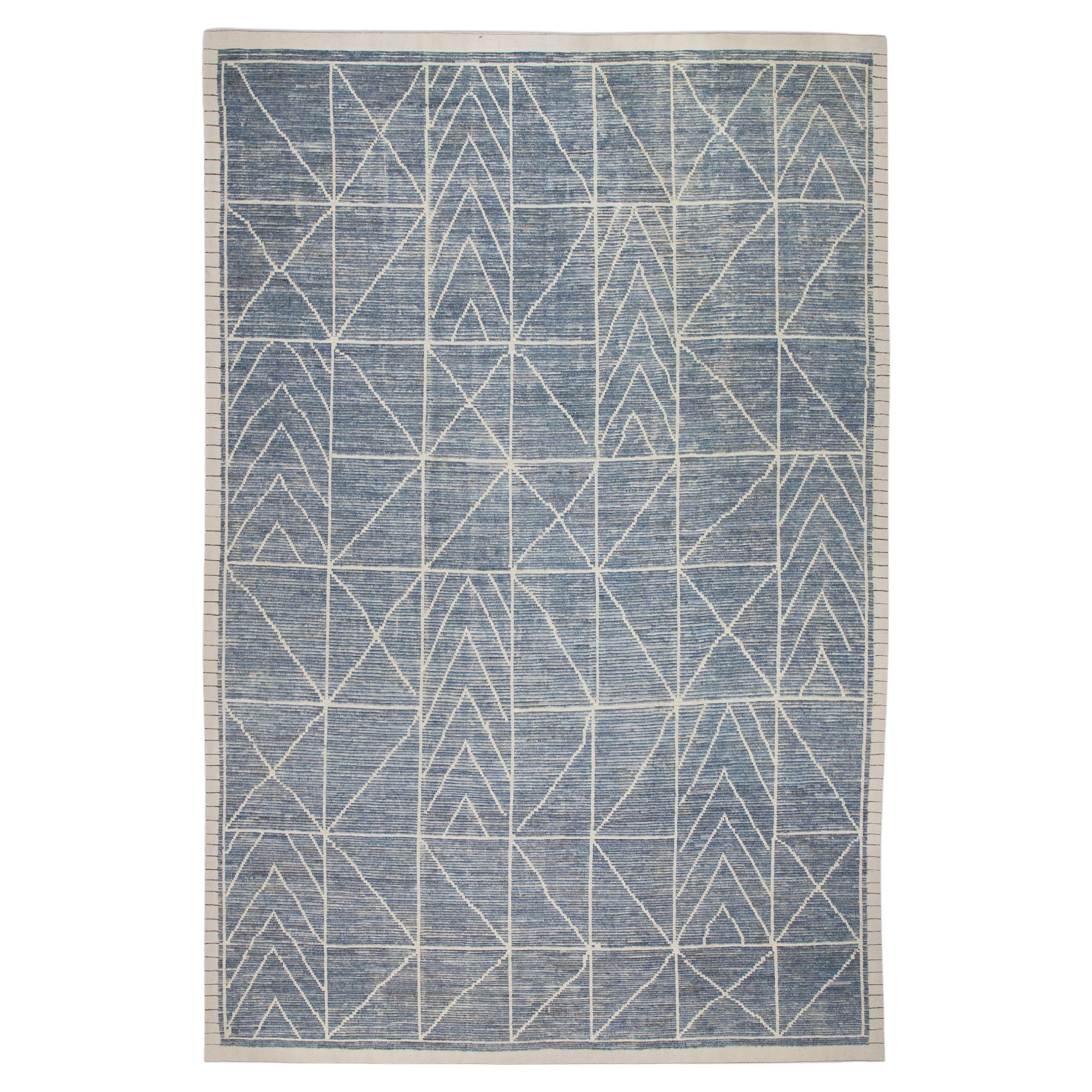 Handgefertigter Tulu-Teppich aus Wolle in geometrischem Design 9'11" x 14'8"