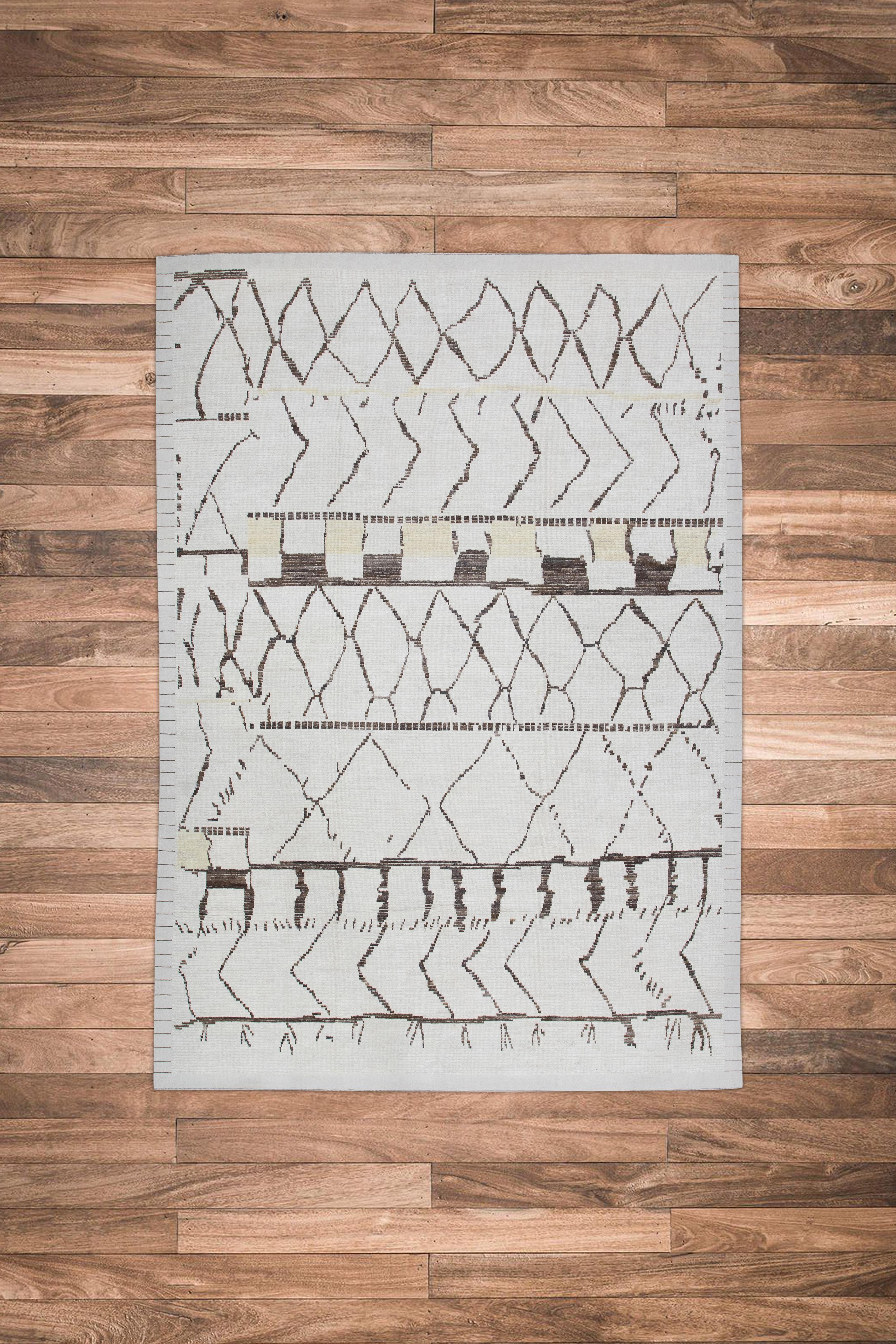 Contemporary  Handmade Wool Tulu Rug in Geometric Design 9'3