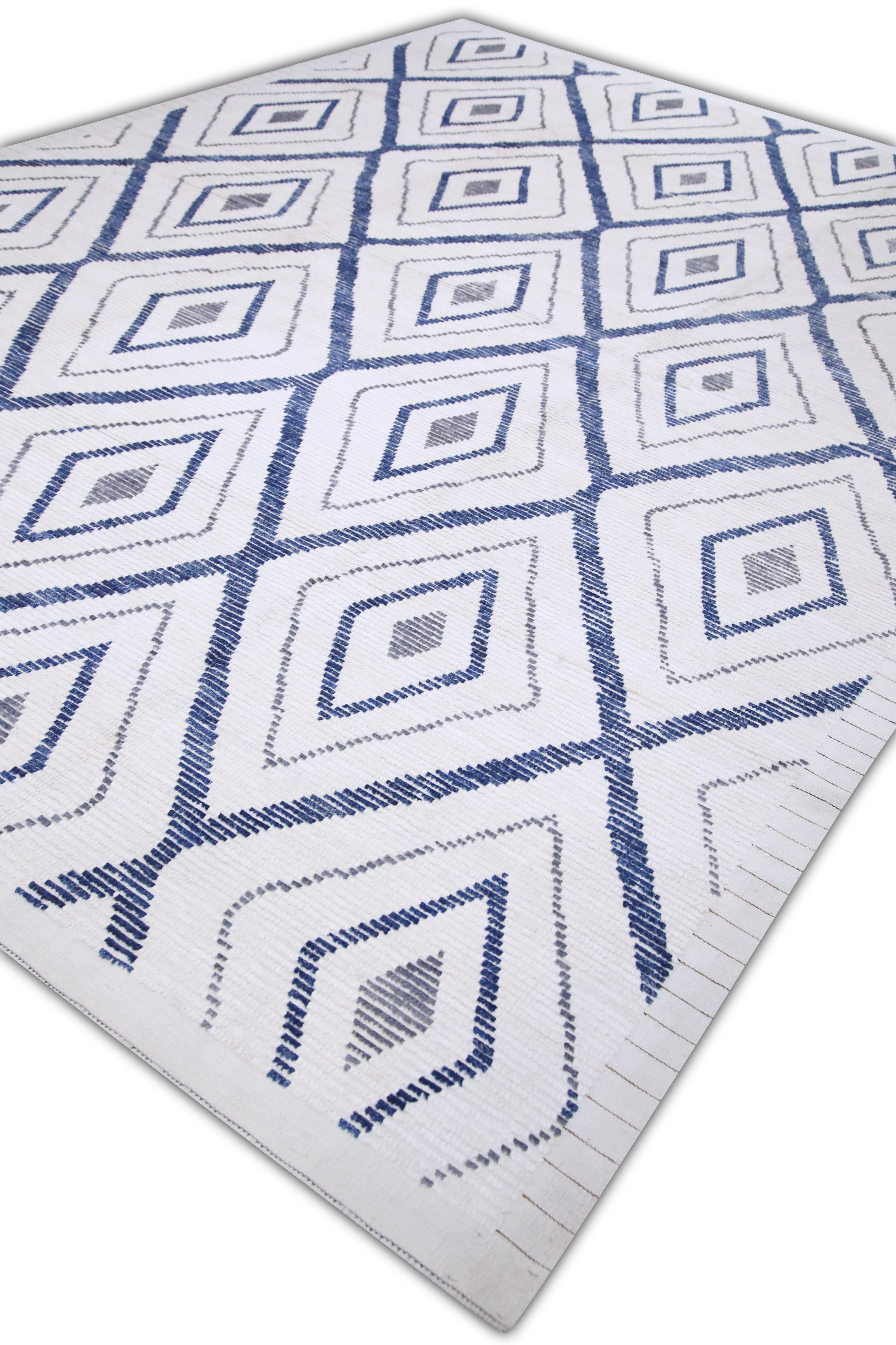 Modern  Handmade Wool Tulu Rug in Geometric Design 9'4