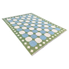 Tappeto a tessitura piatta in lana fatto a mano, 10x14, Greene & Greene a motivo di piastrelle Dhurrie