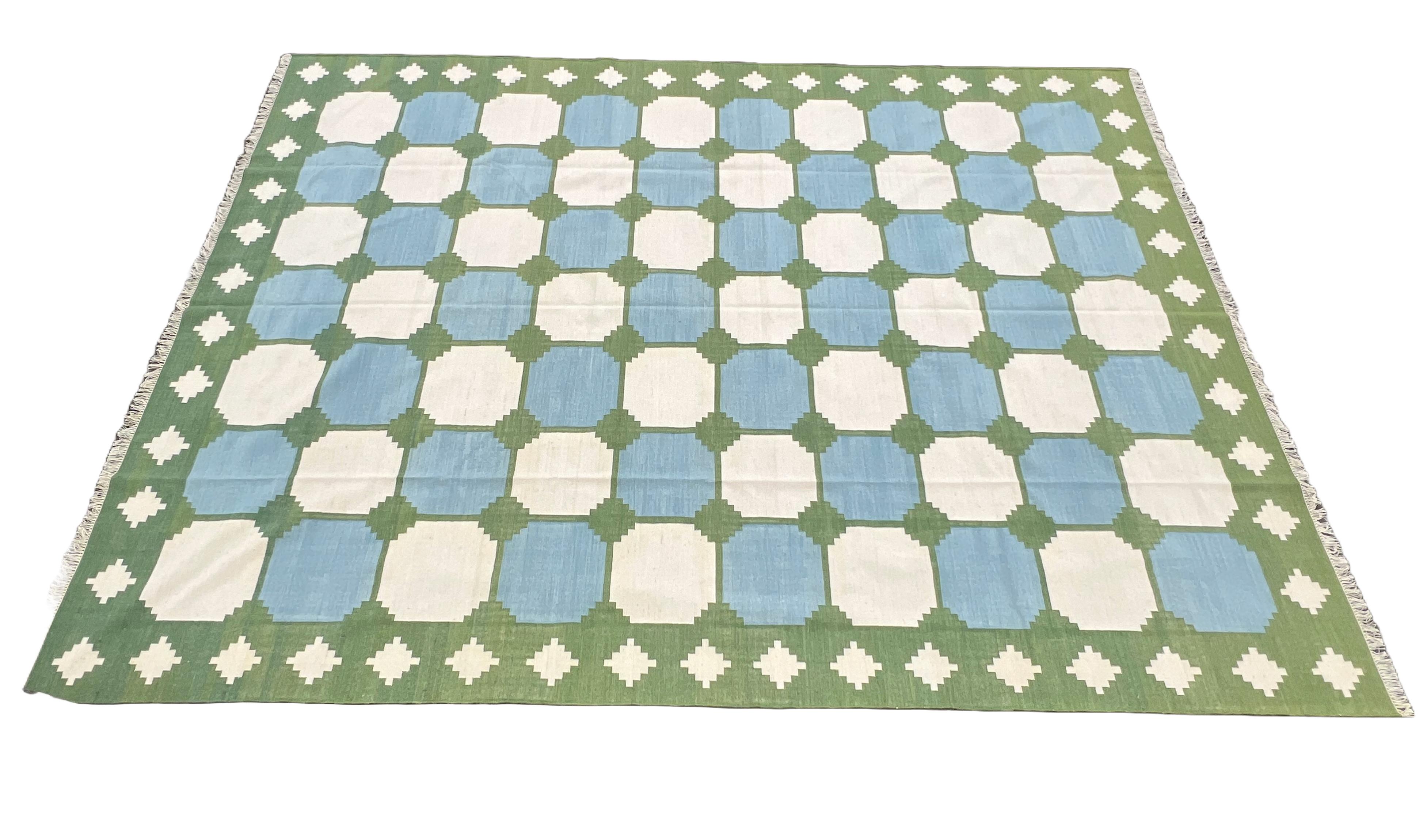 Mid-Century moderno Tappeto a tessitura piatta in lana fatto a mano, 12x15, Greene & Greene a motivi di piastrelle Dhurrie in vendita