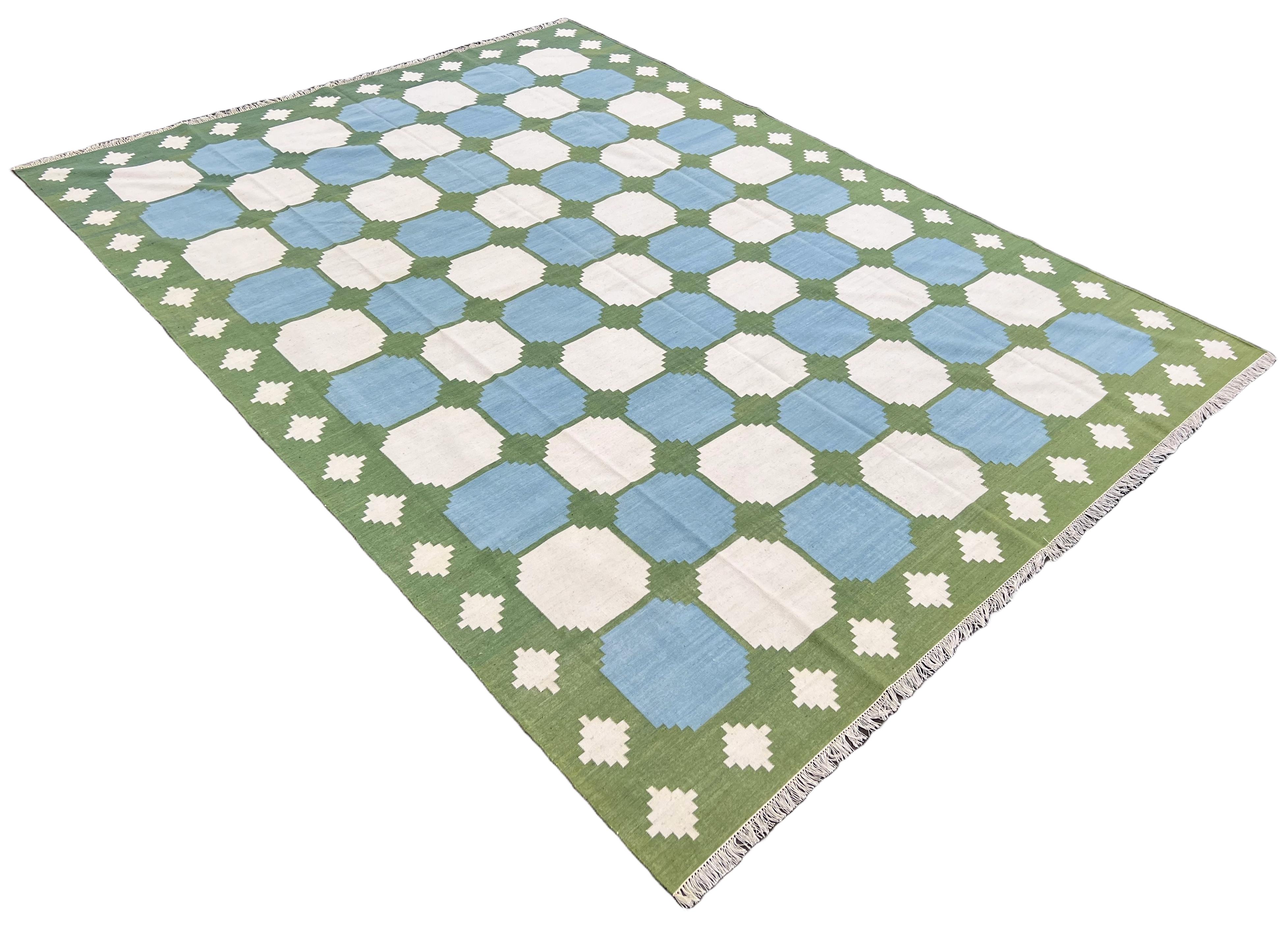Indiano Tappeto a tessitura piatta in lana fatto a mano, 12x15, Greene & Greene a motivi di piastrelle Dhurrie in vendita
