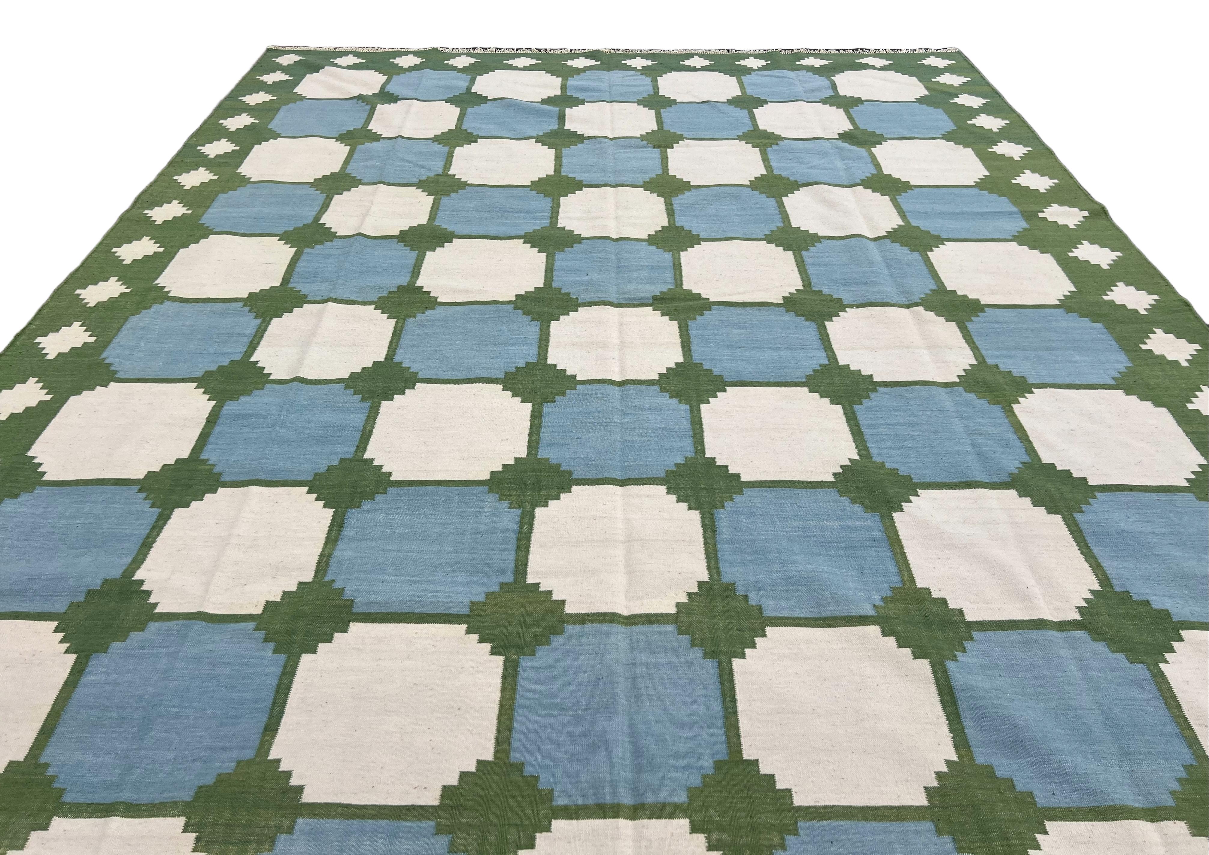 XXI secolo e contemporaneo Tappeto a tessitura piatta in lana fatto a mano, 12x15, Greene & Greene a motivi di piastrelle Dhurrie in vendita