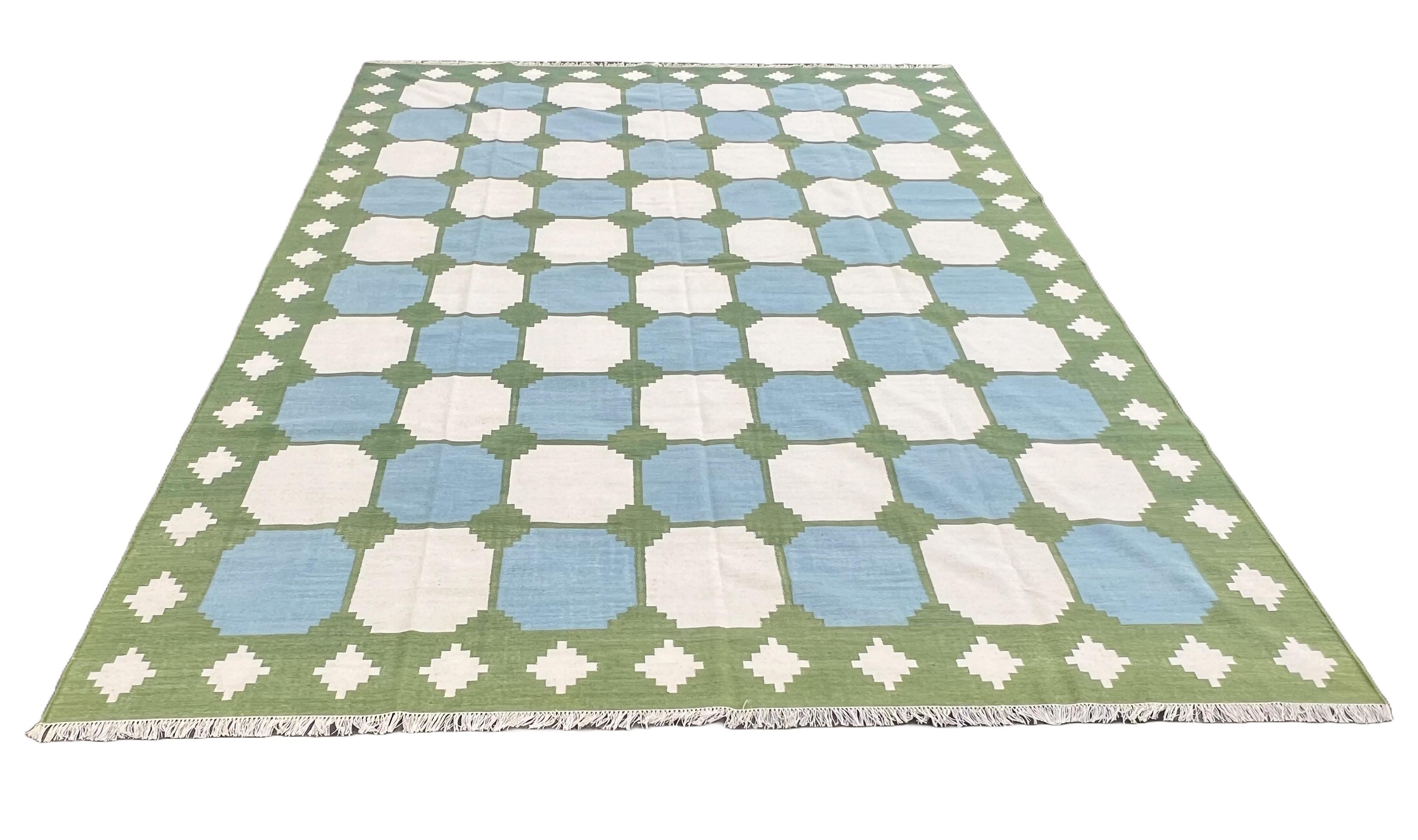 Lana Tappeto a tessitura piatta in lana fatto a mano, 12x15, Greene & Greene a motivi di piastrelle Dhurrie in vendita