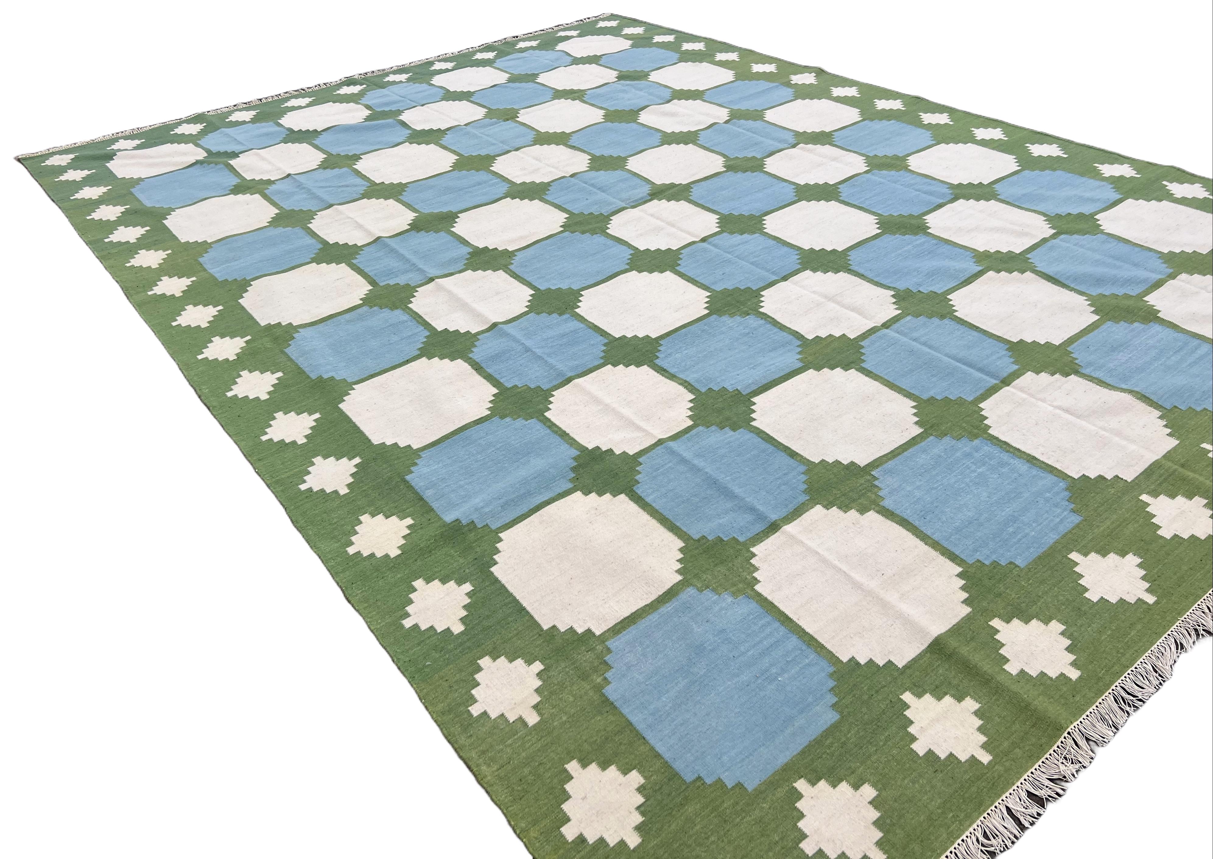 Tappeto a tessitura piatta in lana fatto a mano, 12x15, Greene & Greene a motivi di piastrelle Dhurrie in vendita 1