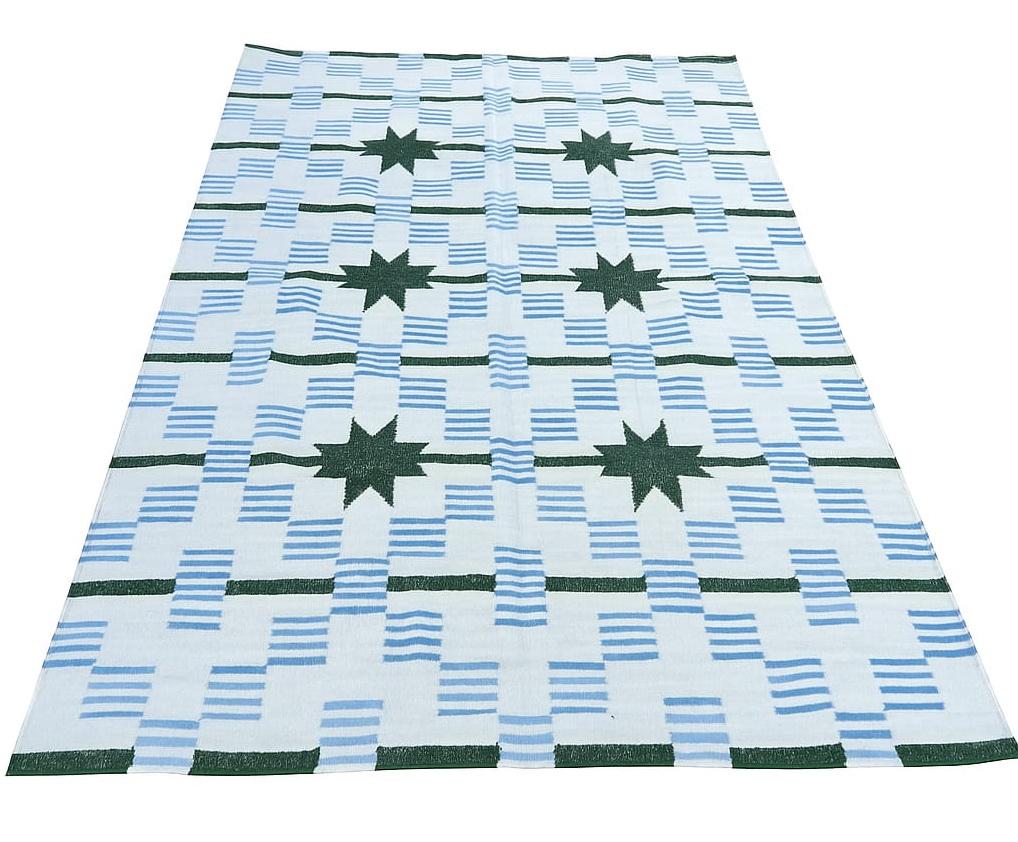Tapis de sol en laine tissé à plat, 5x8 blanc, vert Star Dash Indian Dhurrie Neuf - En vente à Jaipur, IN