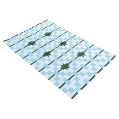 Tapis de sol en laine tissé à plat, 5x8 blanc, vert Star Dash Indian Dhurrie