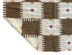 Tapis en laine tissé à plat, 9x9 Brown, Cream, Red Geometric Indian Dhurrie