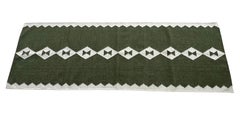 Handmade Woolen Flat Weave Runner, 3x12 Olive Green White Diamond Indian Dhurrie