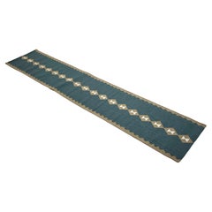 Chemin de table en laine, 3x10 Turquoise, Beige Diamond Indian Dhurrie