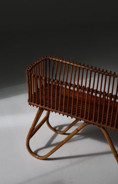 Handmade Woven Wicker Rattan Cane Planter Jardiniere, 1940s Denmark