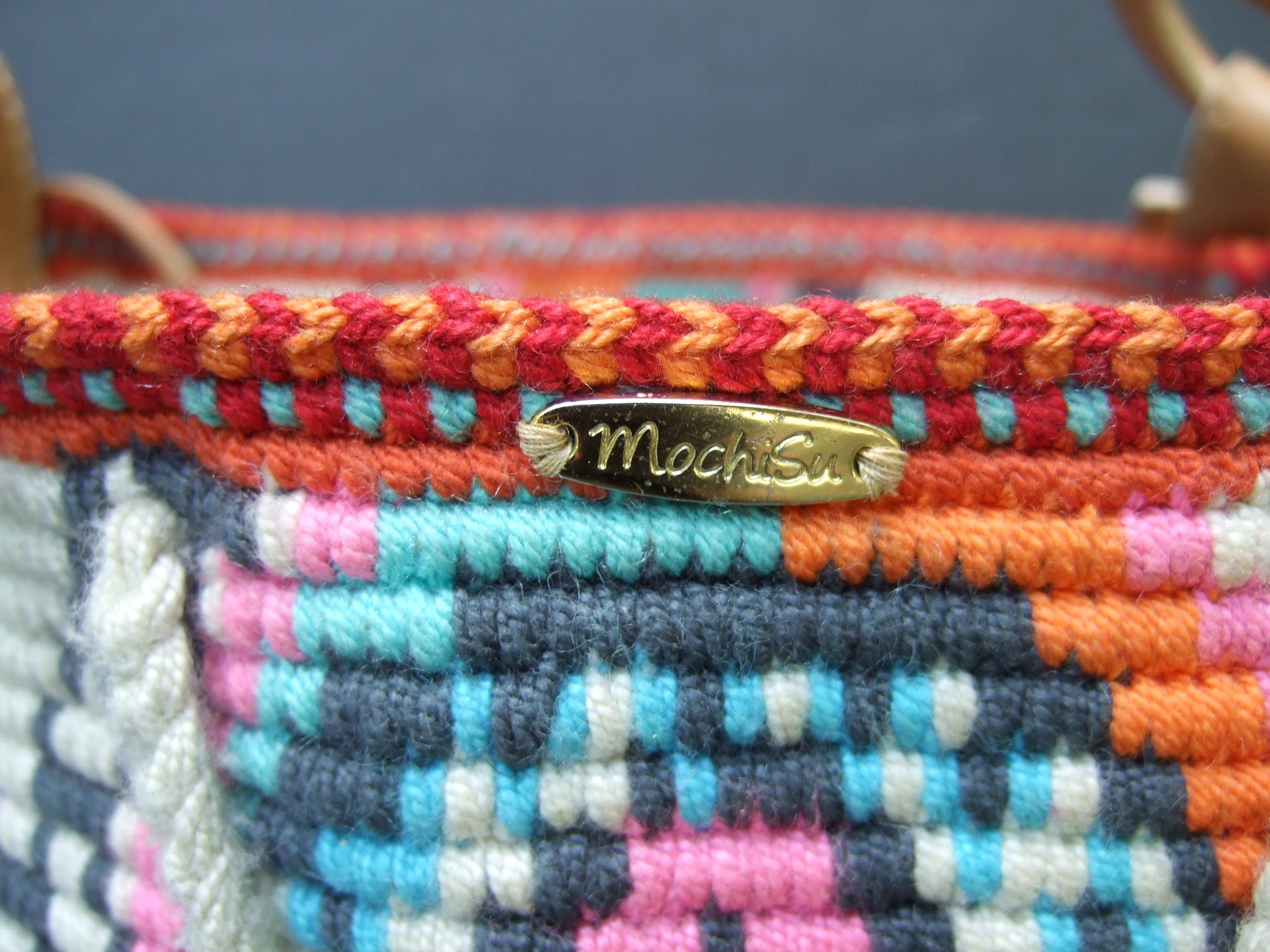  Handmade Woven Wool Knit Artisan Bucket Shoulder Bag c 1990s For Sale 3