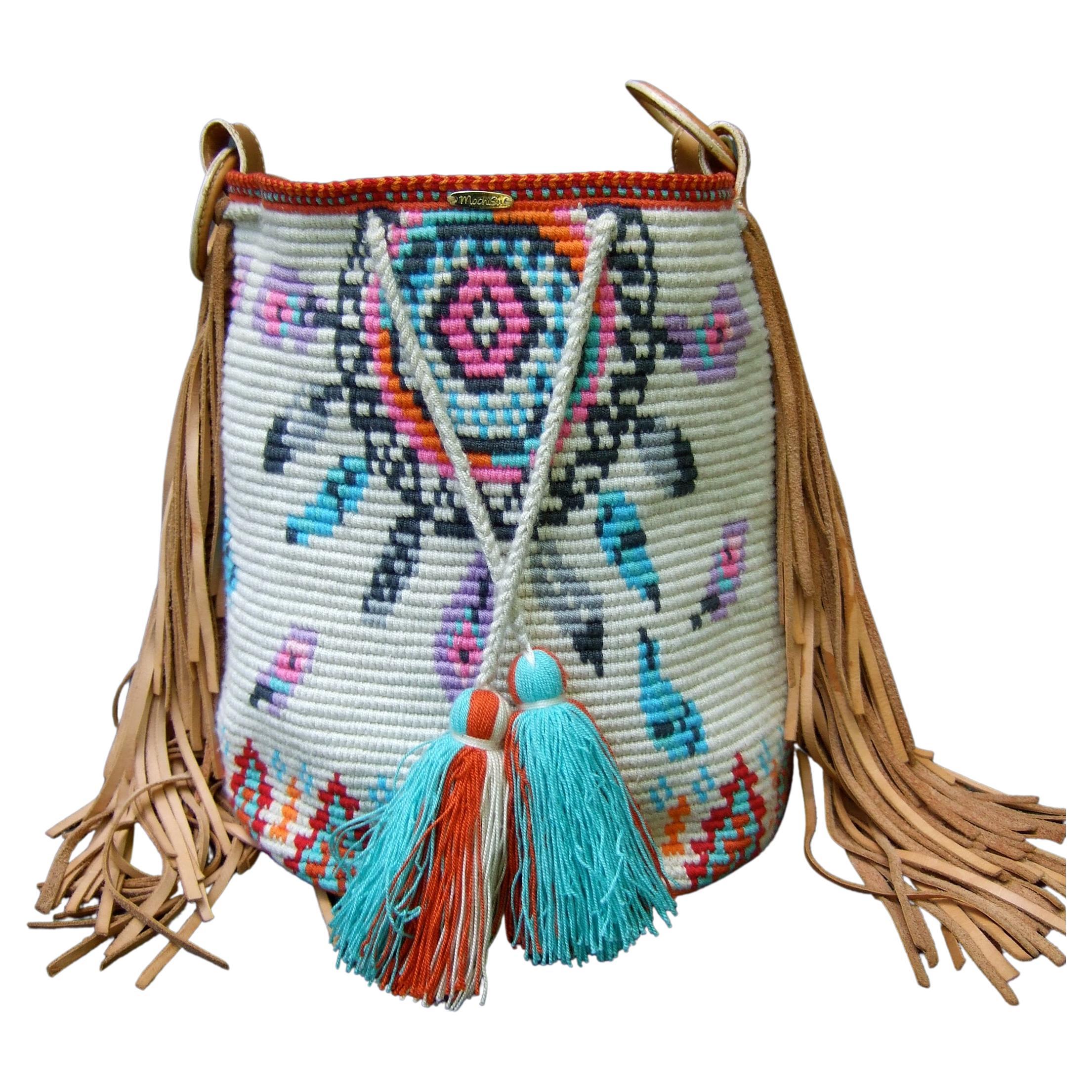  Handmade Woven Wool Knit Artisan Bucket Shoulder Bag c 1990s