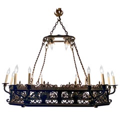 Antique Handmade Wrought Iron 12-Light Chateau Fixture