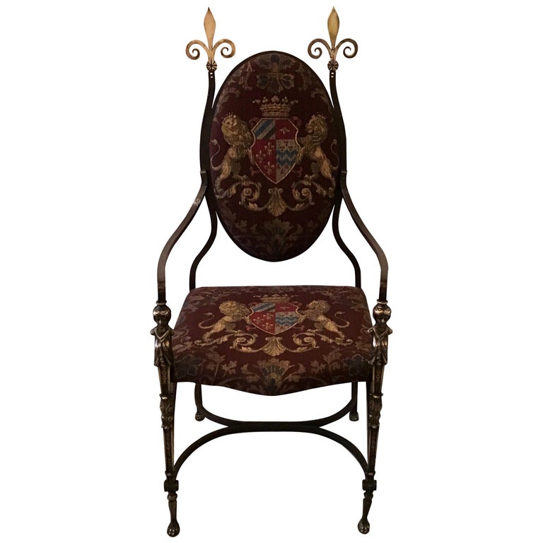 Handmade Wrought Iron and Burnished Brass Throne Chair with