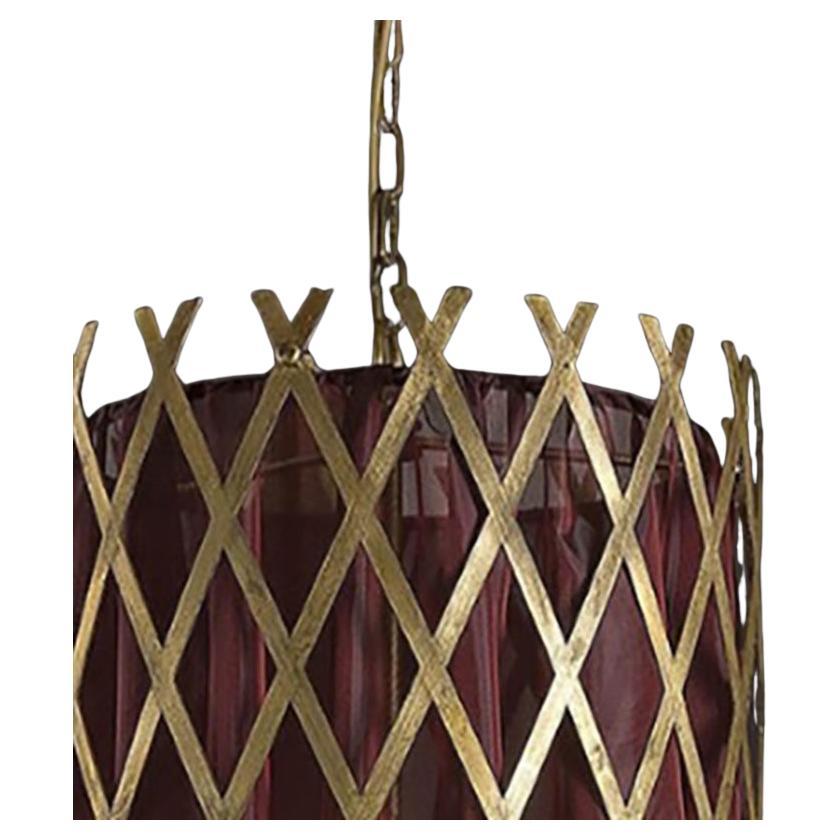 Farol enrejado de hierro forjado hecho a mano en pan de oro de 24 ct con pantalla de organza de seda en Bueno estado para la venta en London, GB