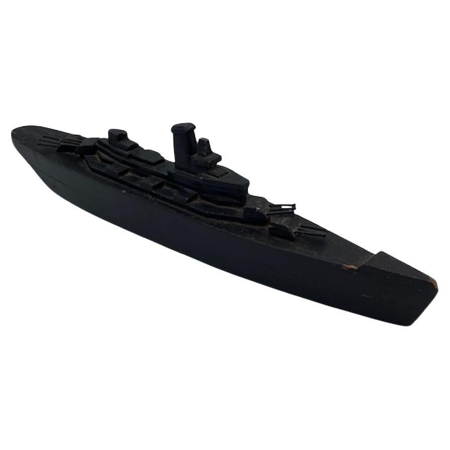 Handmade WWII Era Folk Art Battleship Child's Toy