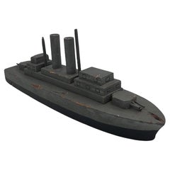 Handmade WWII Era Folk Art Battleship Child's Toy