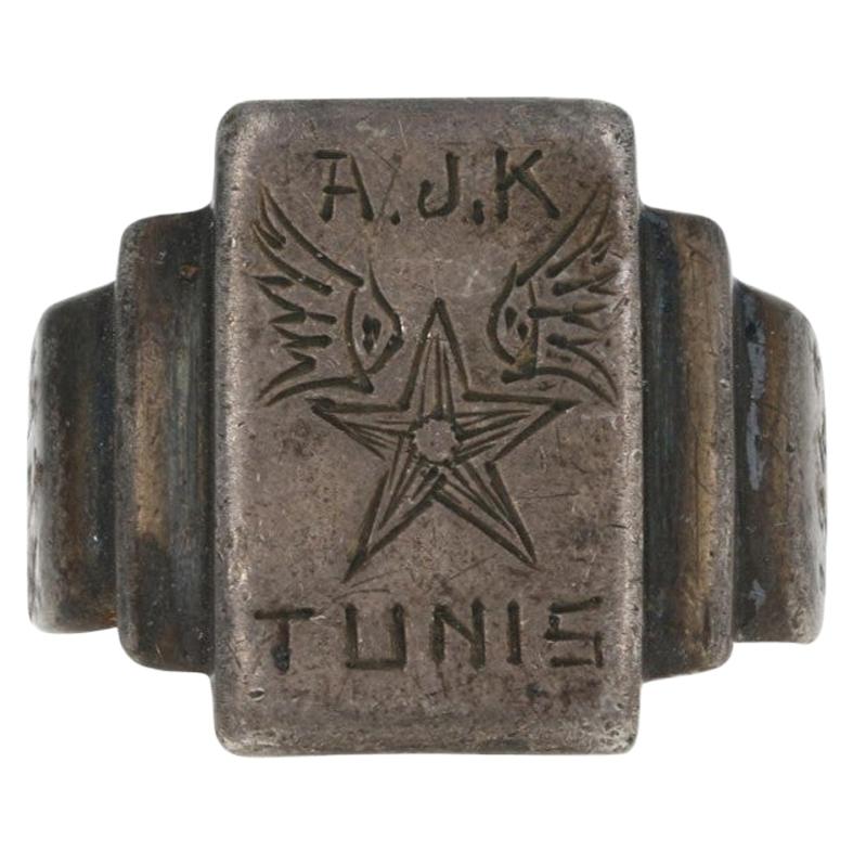 Handmade WWII Military Ring, Silver Vintage Tunis, 1943, North Africa