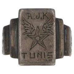 Handgefertigter Militärring aus dem Zweiten Weltkrieg, Silber Vintage Tunis 1943 Nordafrika