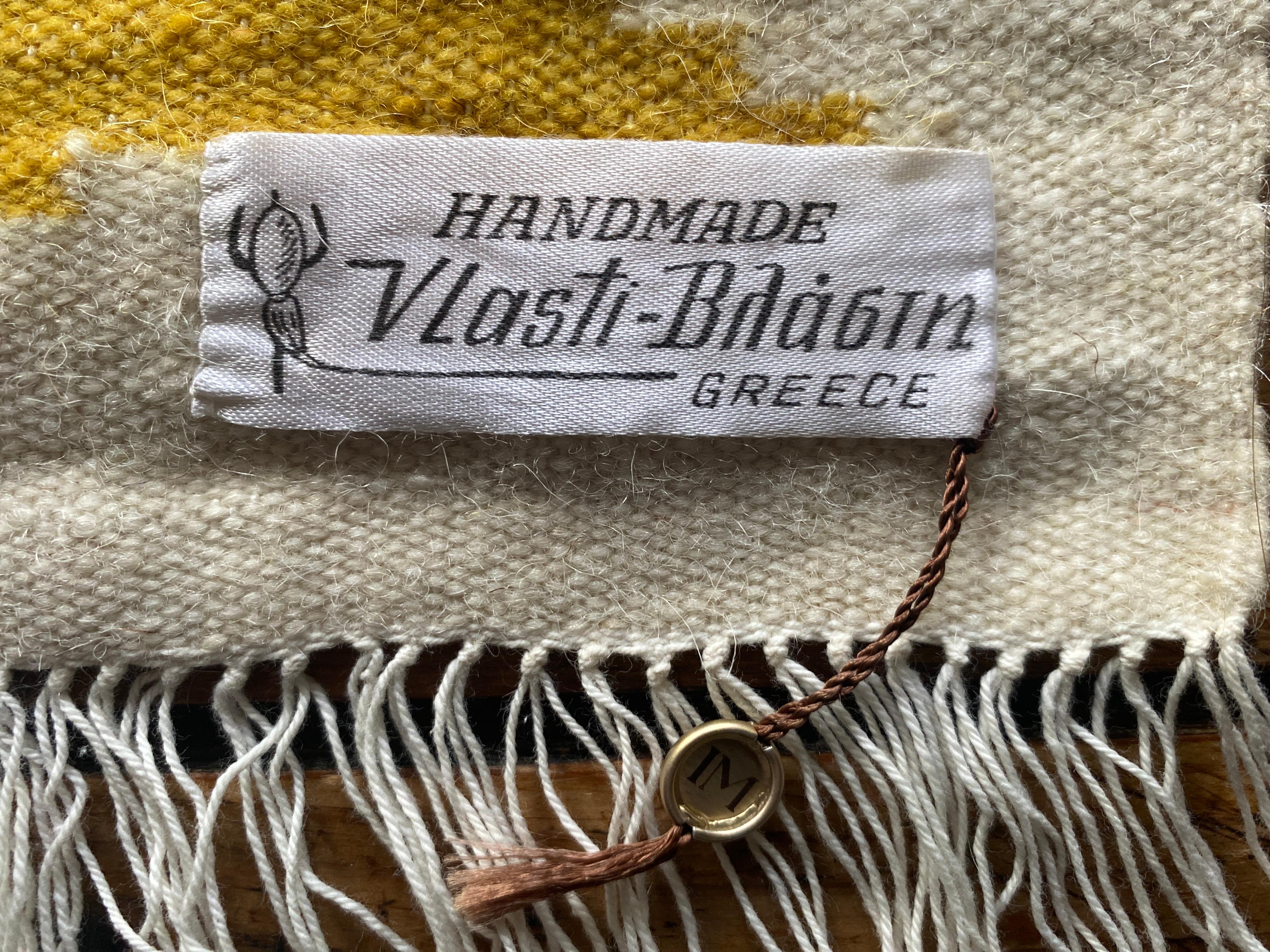 Tapiz de tejido plano amarillo y blanco crema hecho a mano, Vlasti, Grecia, años 1960-70 Griego en venta