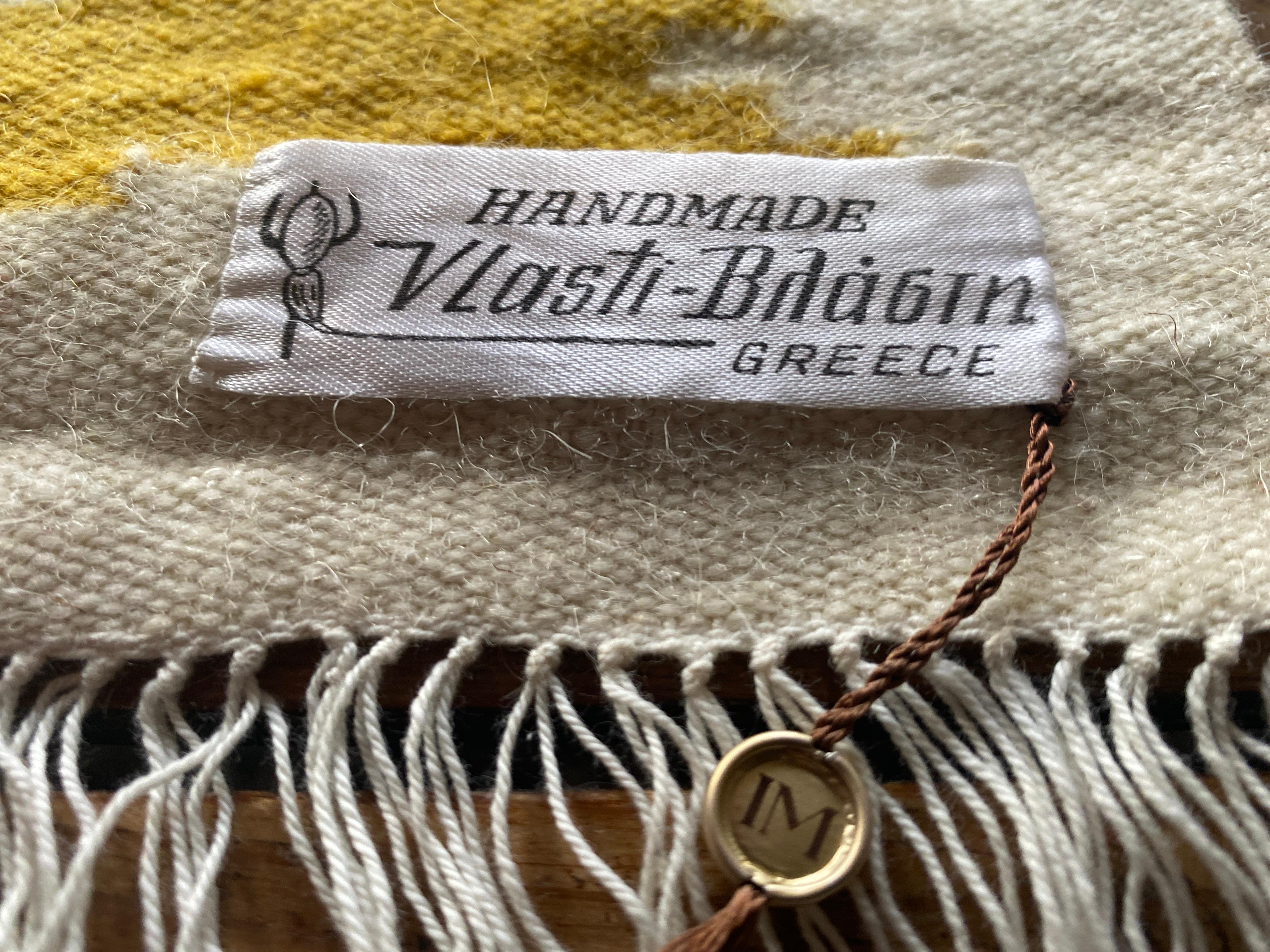 Tapiz de tejido plano amarillo y blanco crema hecho a mano, Vlasti, Grecia, años 1960-70 Hecho a mano en venta