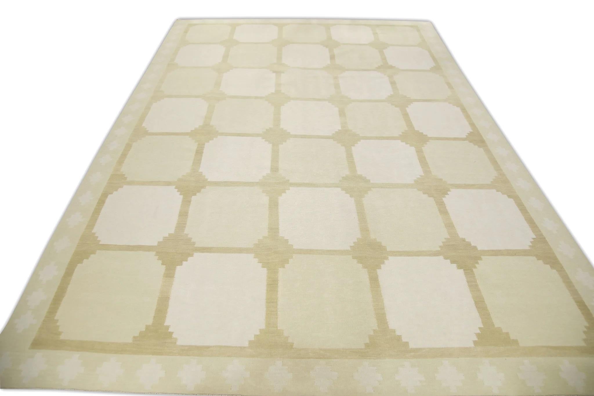 Alfombra de lana turca de tejido plano geométrico amarillo hecha a mano 10' X 14'3 en Nuevo estado para la venta en Houston, TX