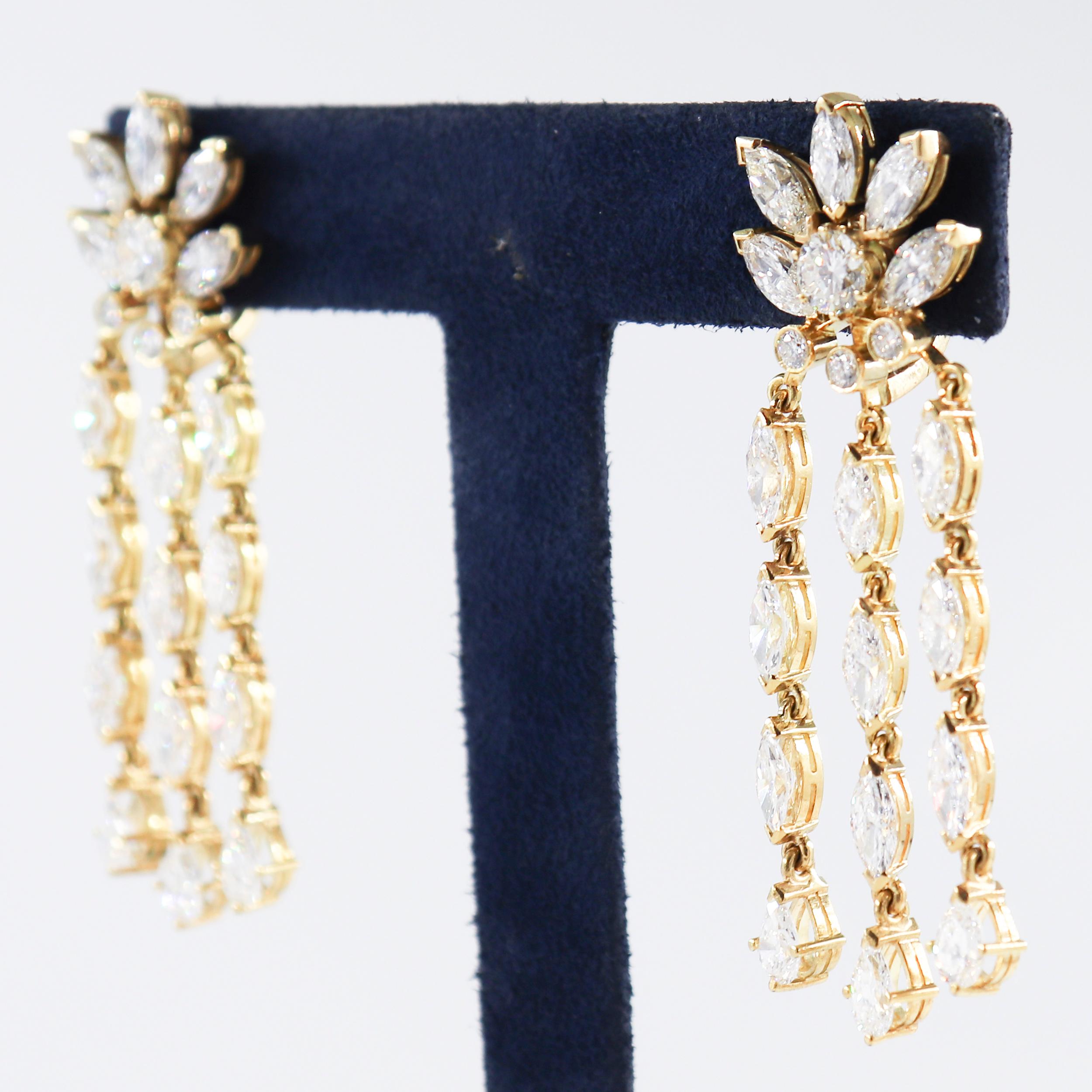 Modern Handmade Yellow Gold Dangle Diamond Earrings For Sale