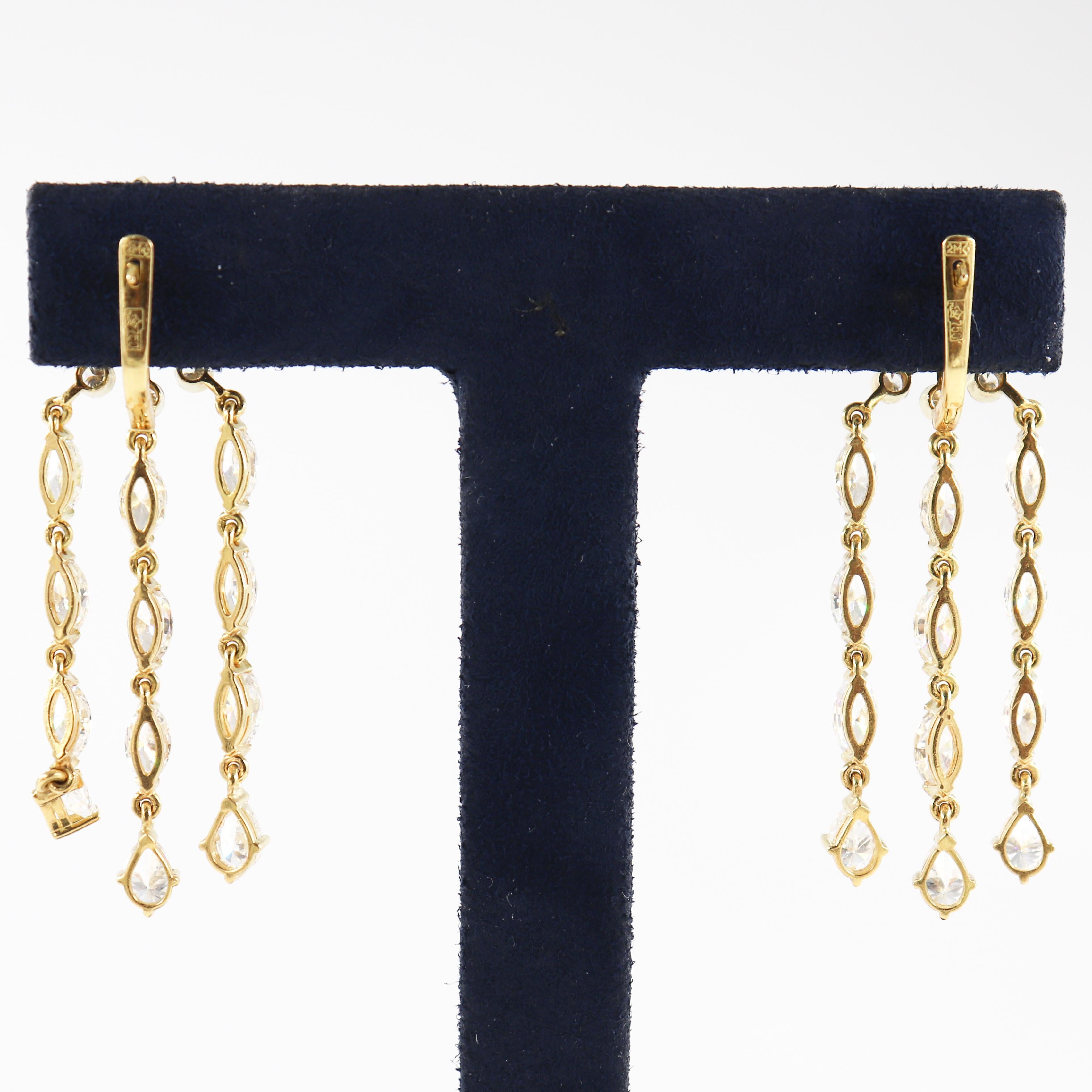 Marquise Cut Handmade Yellow Gold Dangle Diamond Earrings For Sale