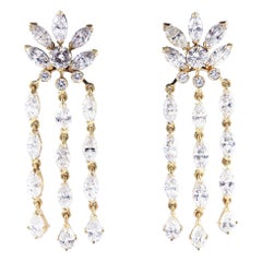 Boucles d'oreilles pendantes en or jaune et diamants, faites à la main