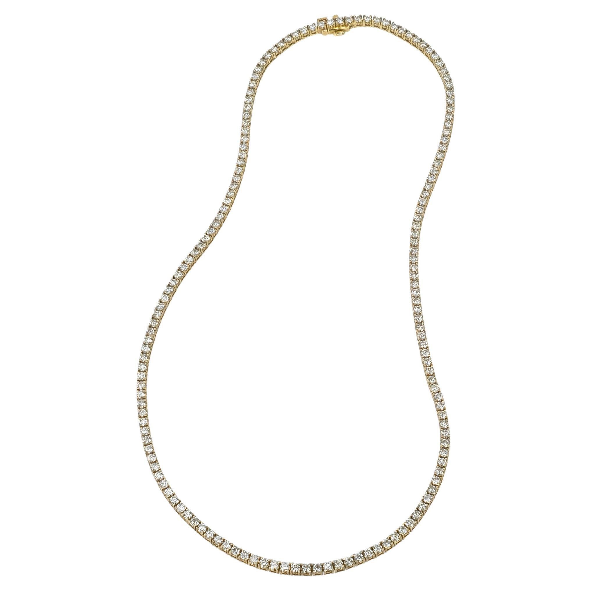 Handmade Yellow Gold Diamond Riviera Tennis Necklace For Sale