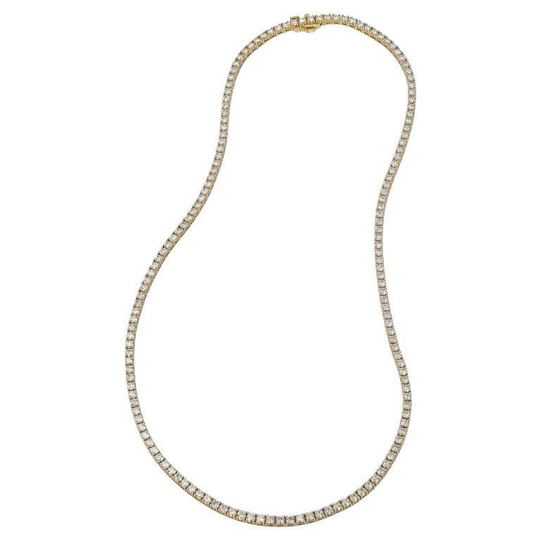 Handmade Yellow Gold Diamond Riviera Tennis Necklace For Sale at 1stDibs