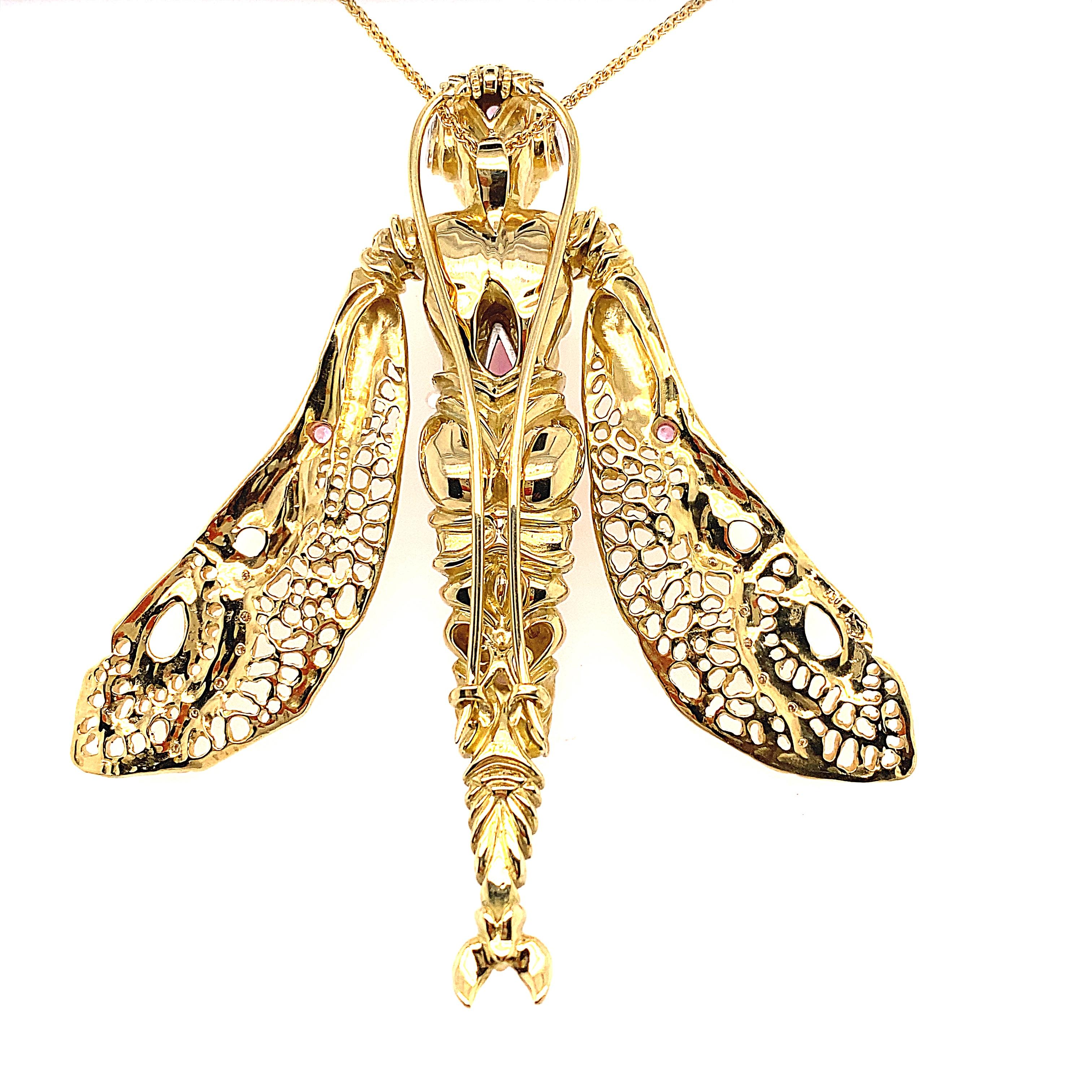 Handmade 18ct Yellow Gold Dragonfly Lady Pendant/Brooch For Sale at