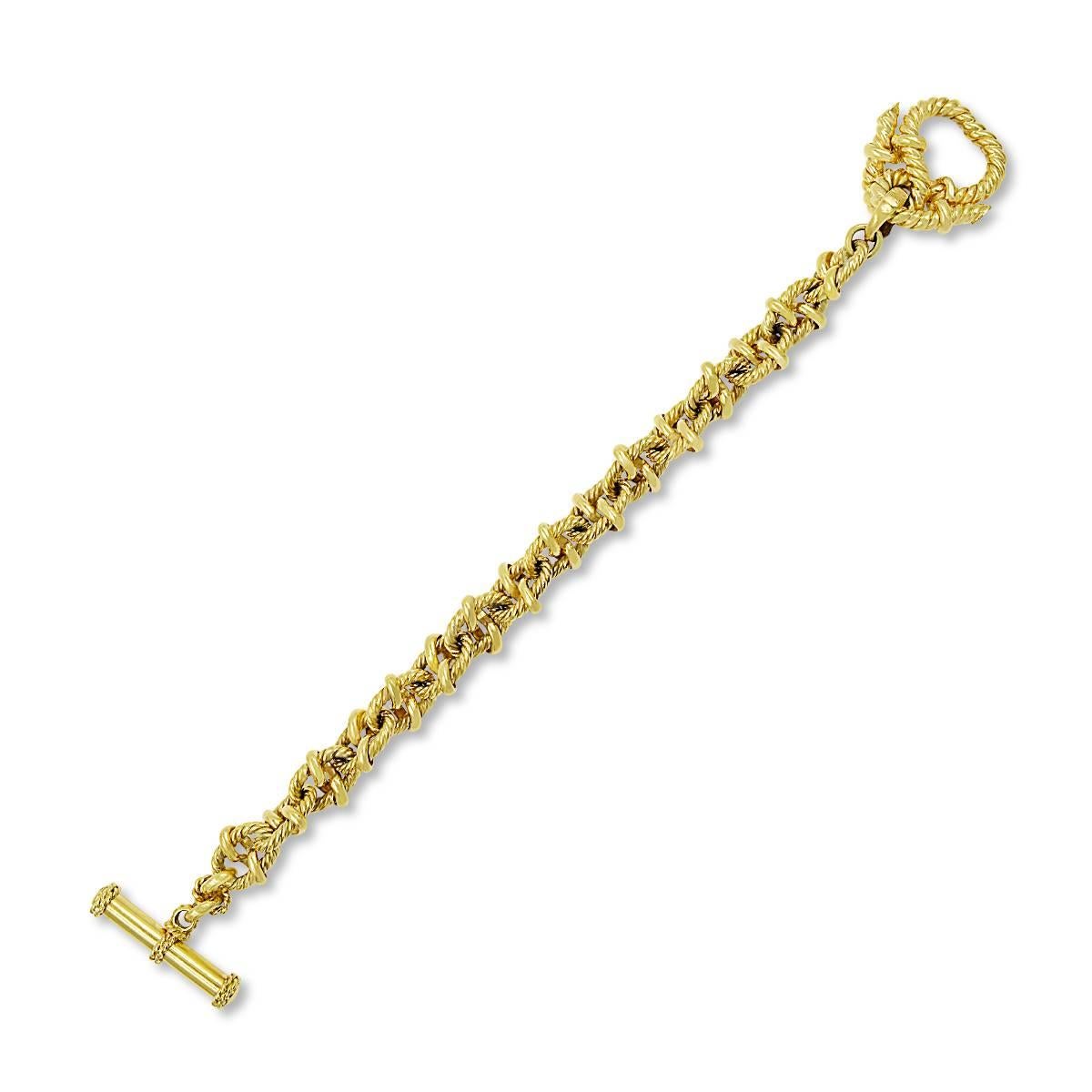 Women's Handmade Yellow Gold Link Textured Rope Mesh Style Bracelet