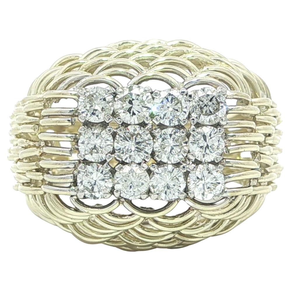 Handmade Yellow 
White Gold 1.06ctw Fiery Diamond Woven Scalloped Ring For Sale