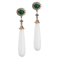 Handmade Zambian Emerald Agate Rose Gold Diamond Pave Drop Earrings