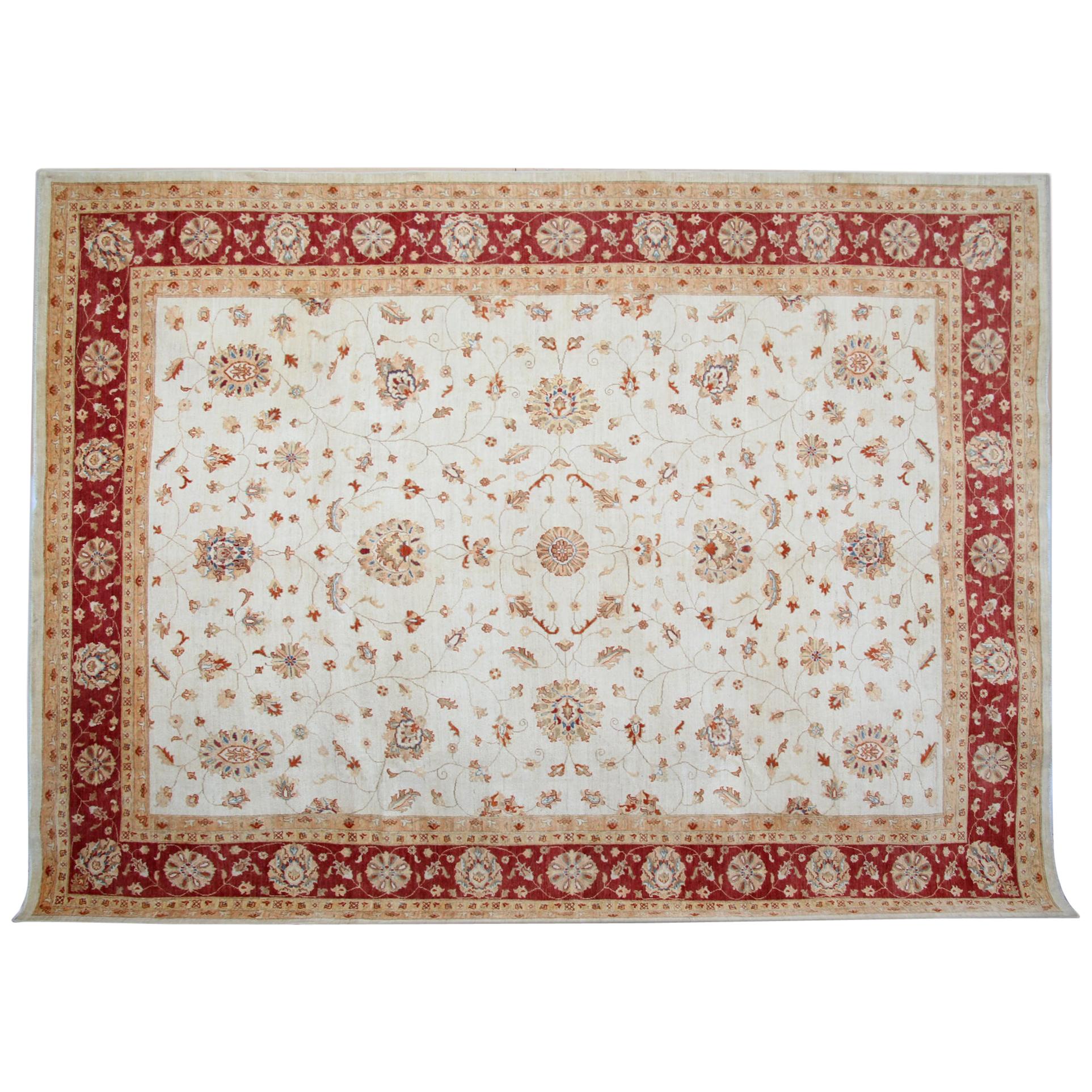 Handgefertigter Ziegler Sultanabad-Teppich, Wohnzimmerteppich aus cremefarbener Wolle