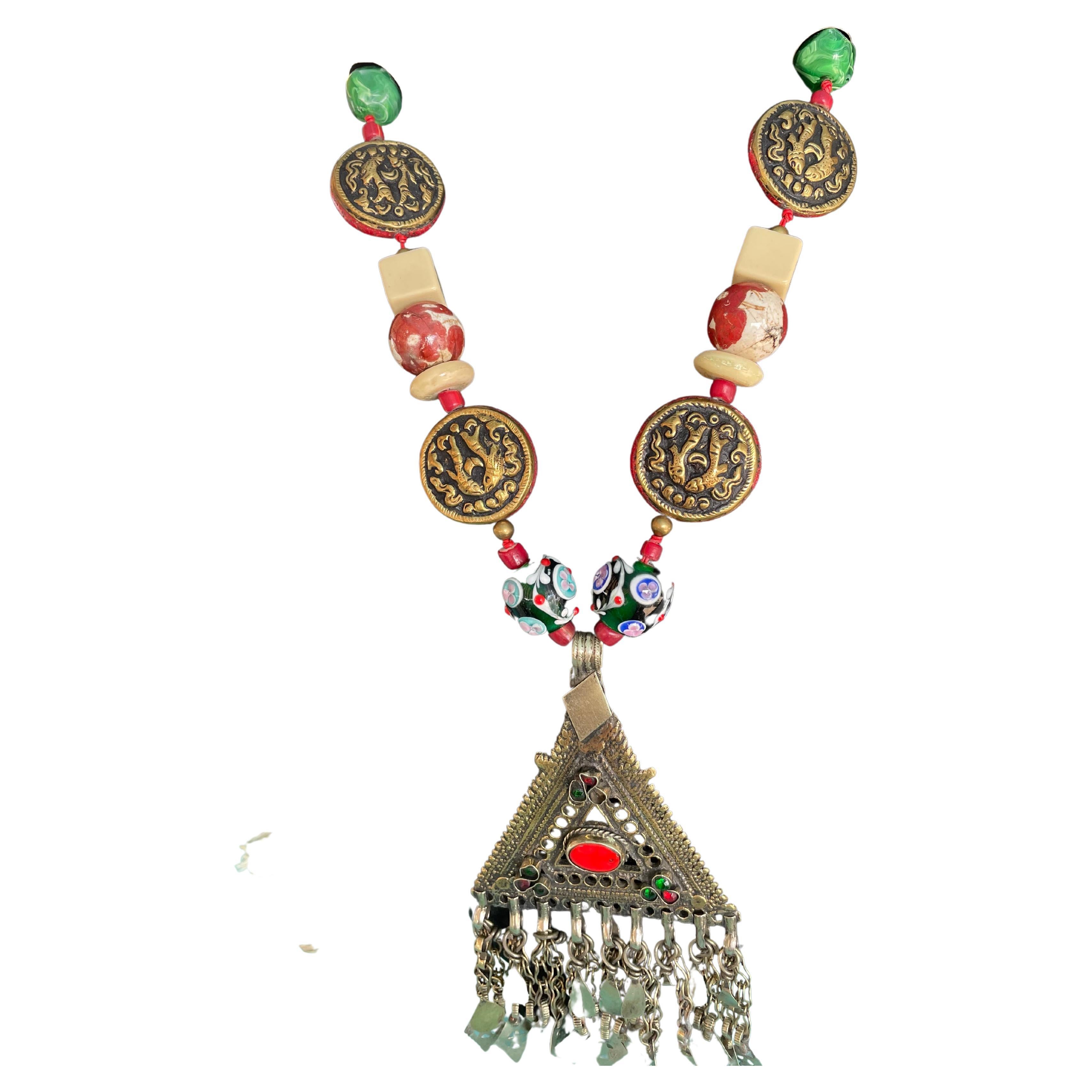 Handmade, one of a kind, statement, ethnic necklace from Lorraine’s Bijoux. For Sale