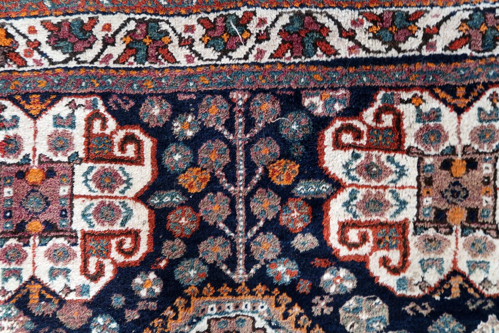 Hand-Knotted HandmadHandmade Vintage Persian Hamadan Rug 4.8' x 6.8', 1940s, 1C1087 For Sale