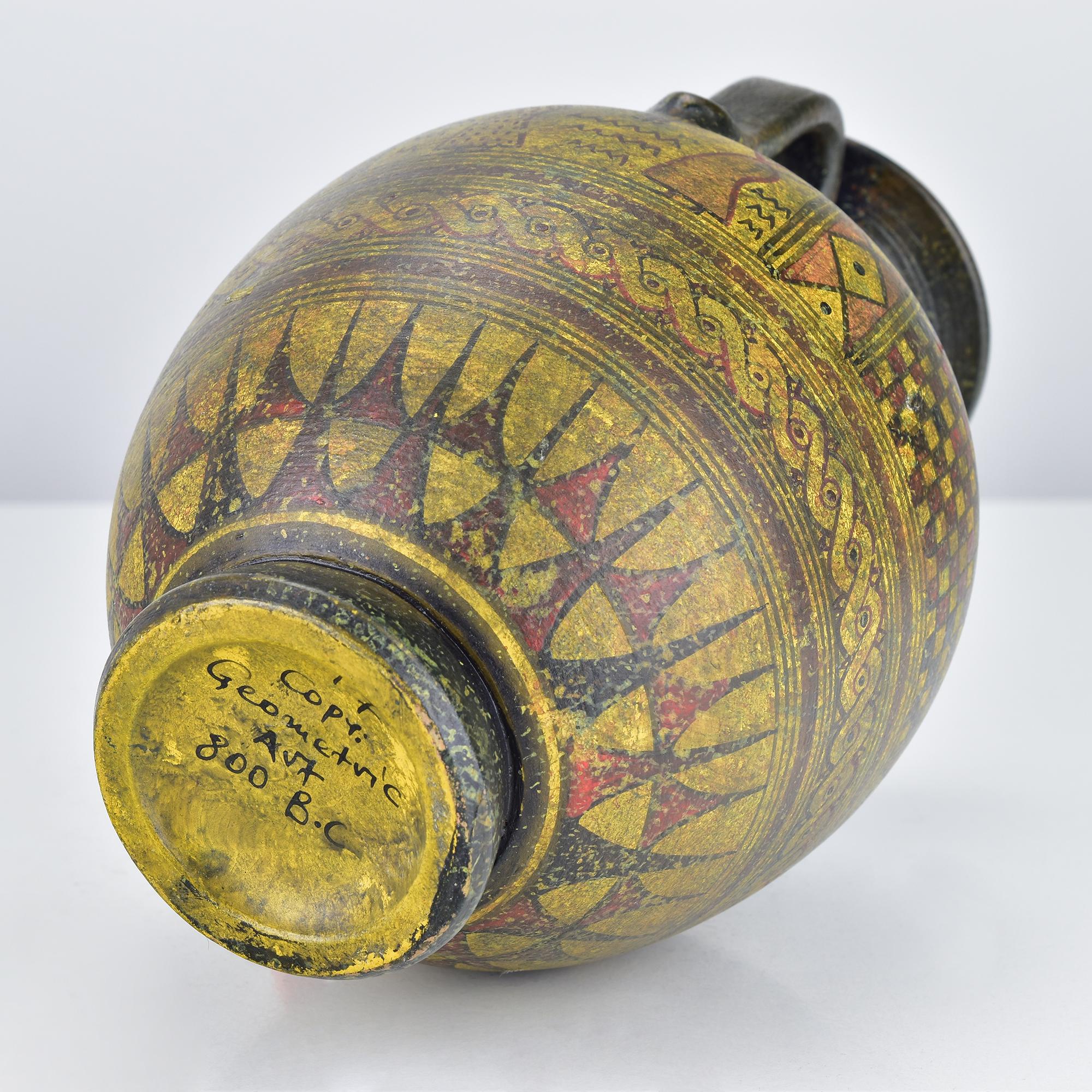 Clay Handpainted 19th Century Grand Tour Museum Copy of a Greek Geometric Amphora Jug For Sale