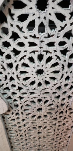 Hand Painted and Hand Carved Moroccan Cabinet, White-Washed
