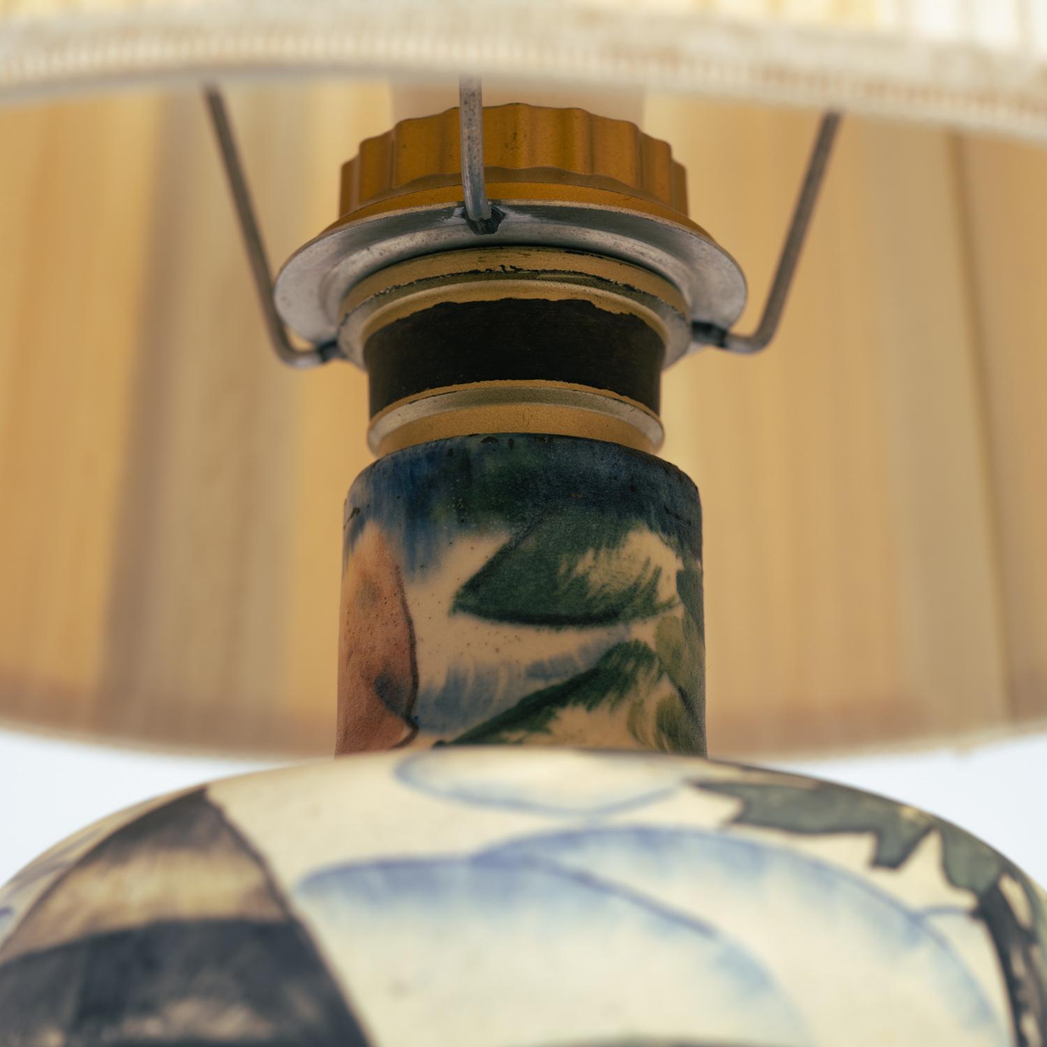Lampada da tavolo Art Nouveau dipinta a mano di Großherzoglichen Keramik-Manufaktur, anni '30 in vendita 1