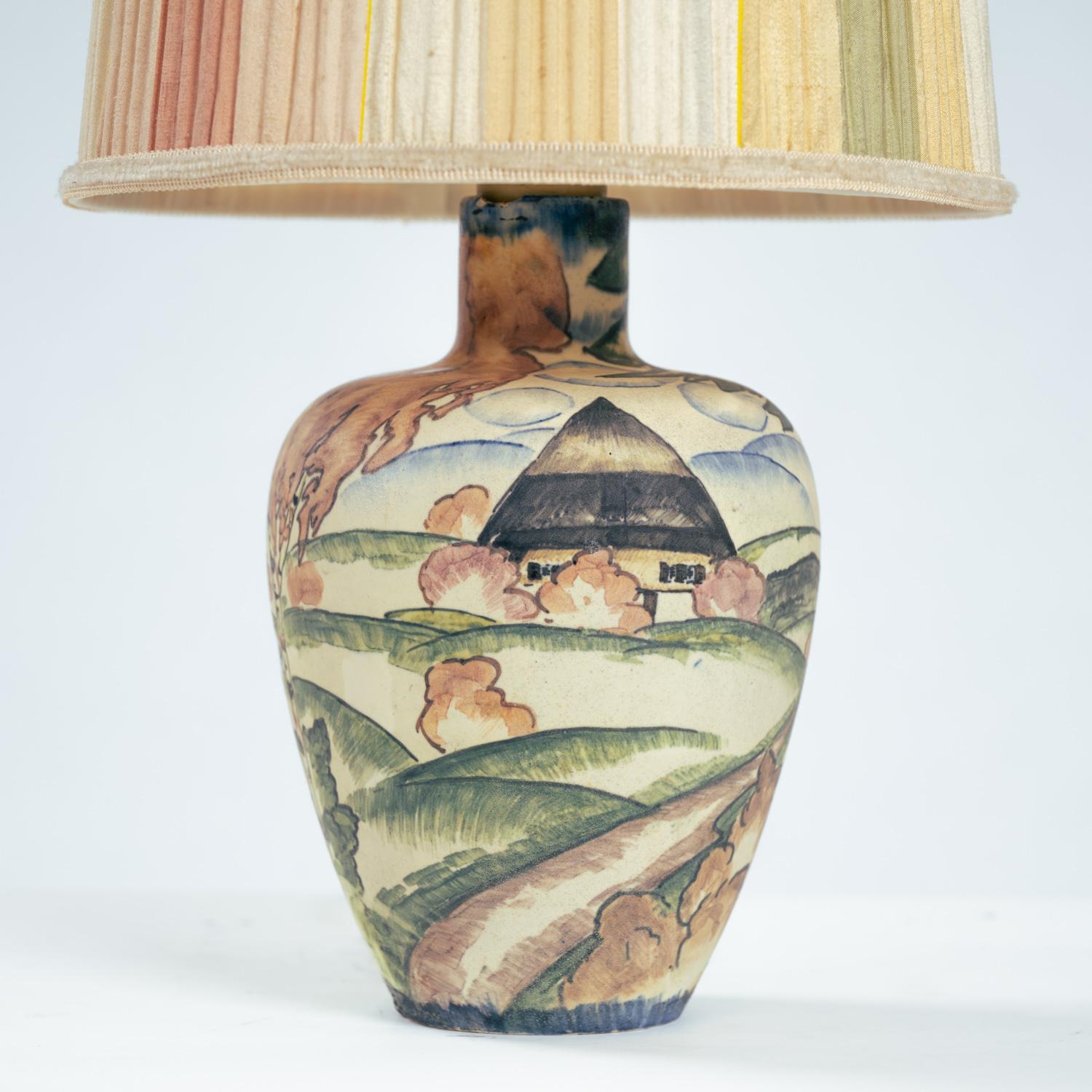 Lampada da tavolo Art Nouveau dipinta a mano di Großherzoglichen Keramik-Manufaktur, anni '30 in vendita 3