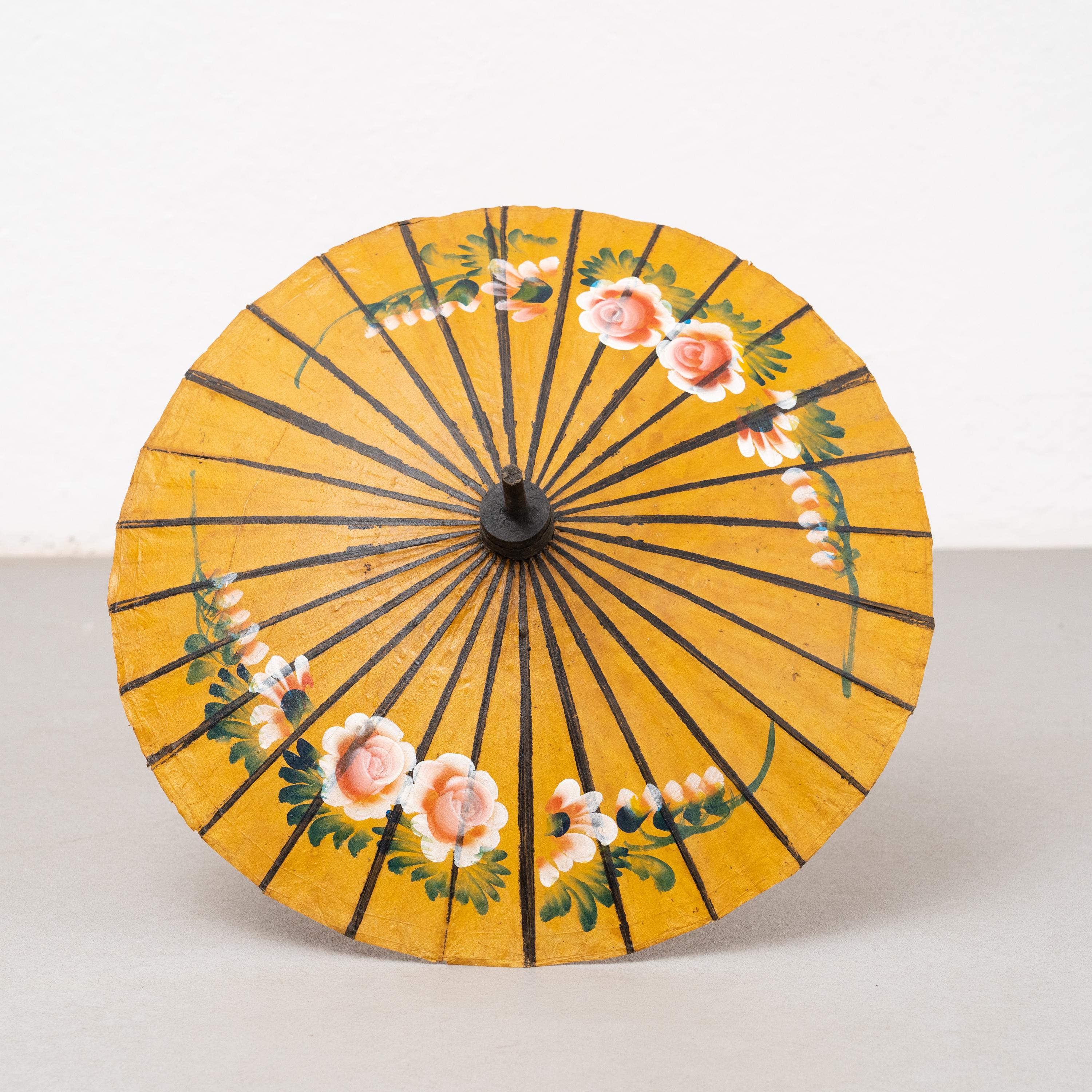Spanish Handpainted Bamboo Umbrella, circa 1950 For Sale