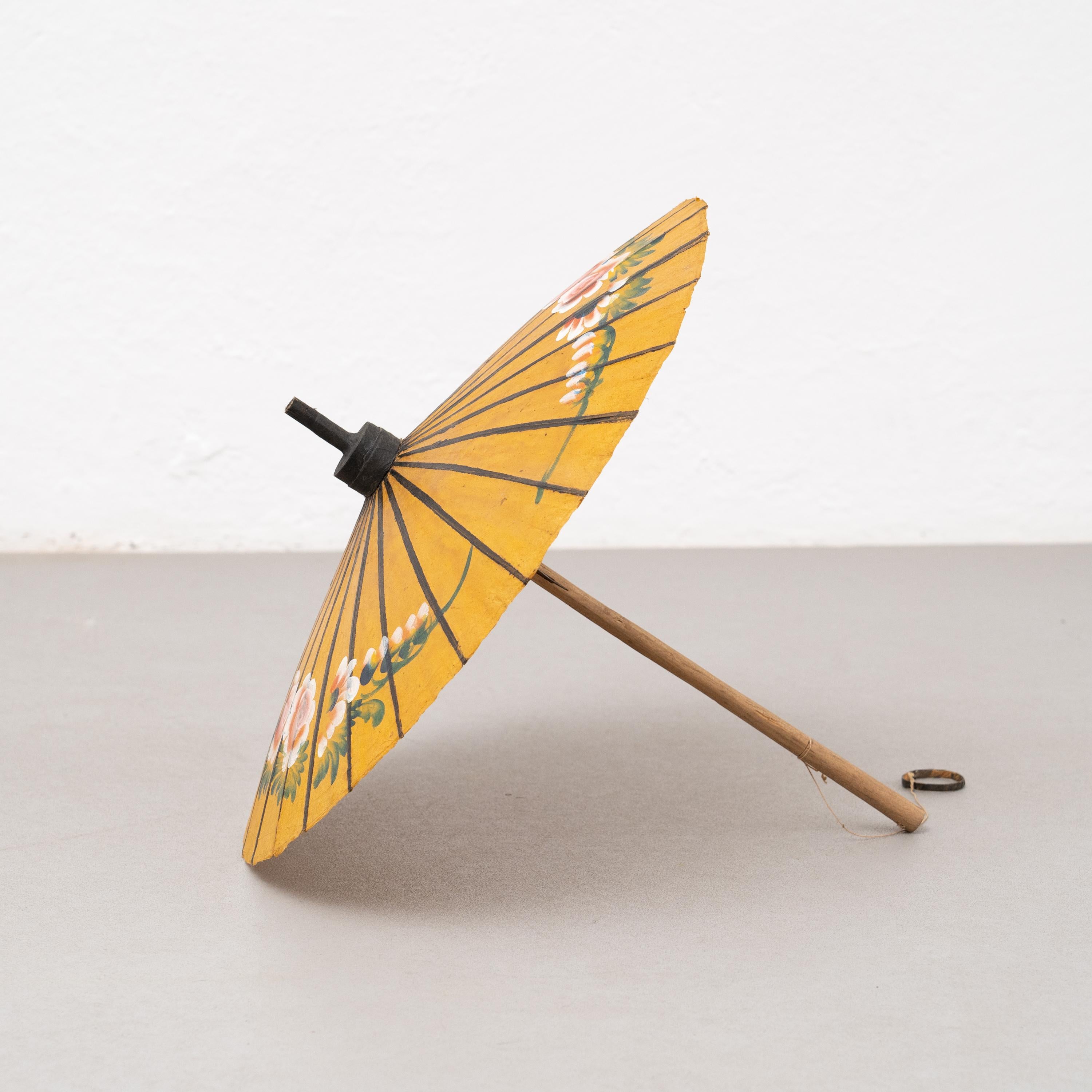Mid-20th Century Handpainted Bamboo Umbrella, circa 1950 For Sale