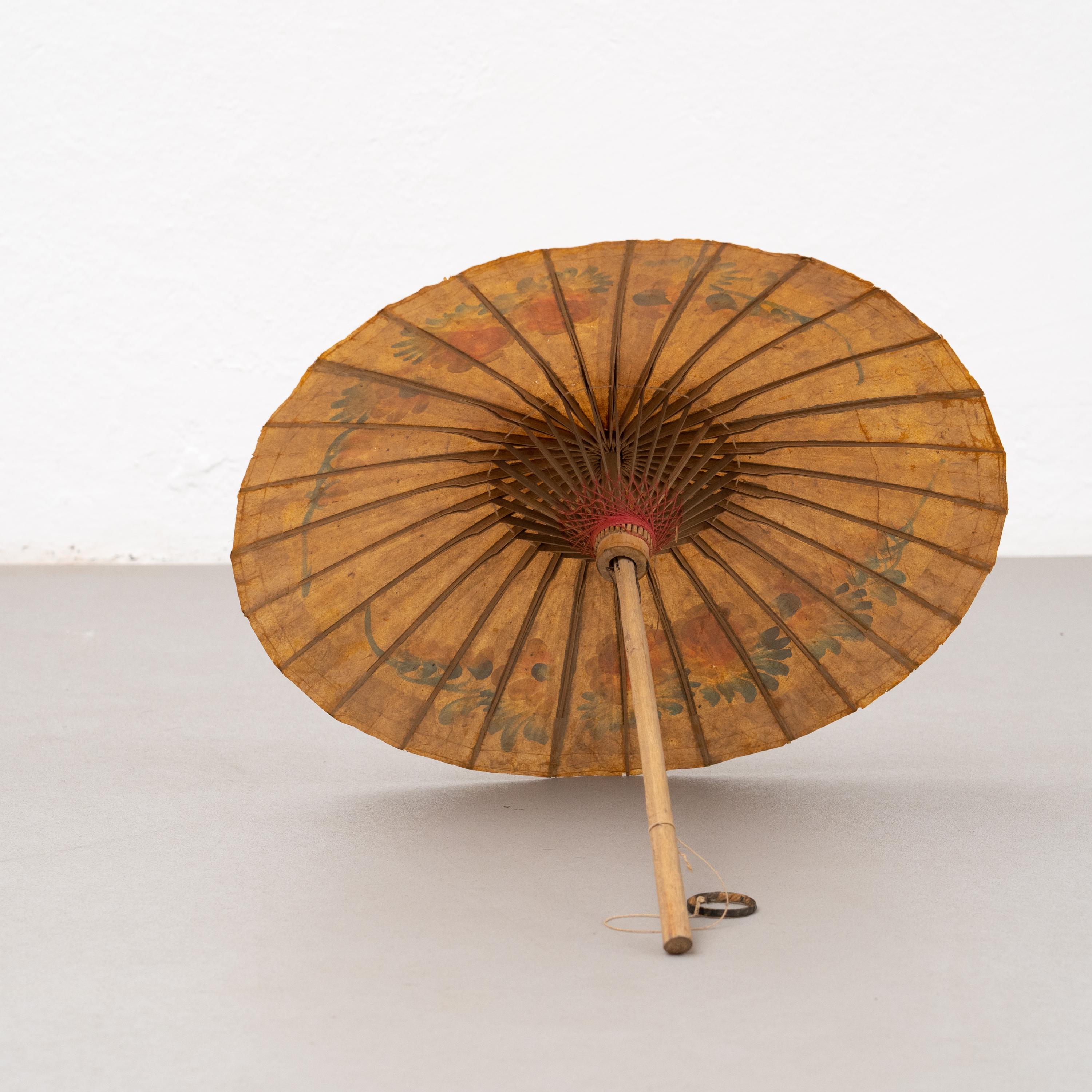 Handpainted Bamboo Umbrella, circa 1950 For Sale 2
