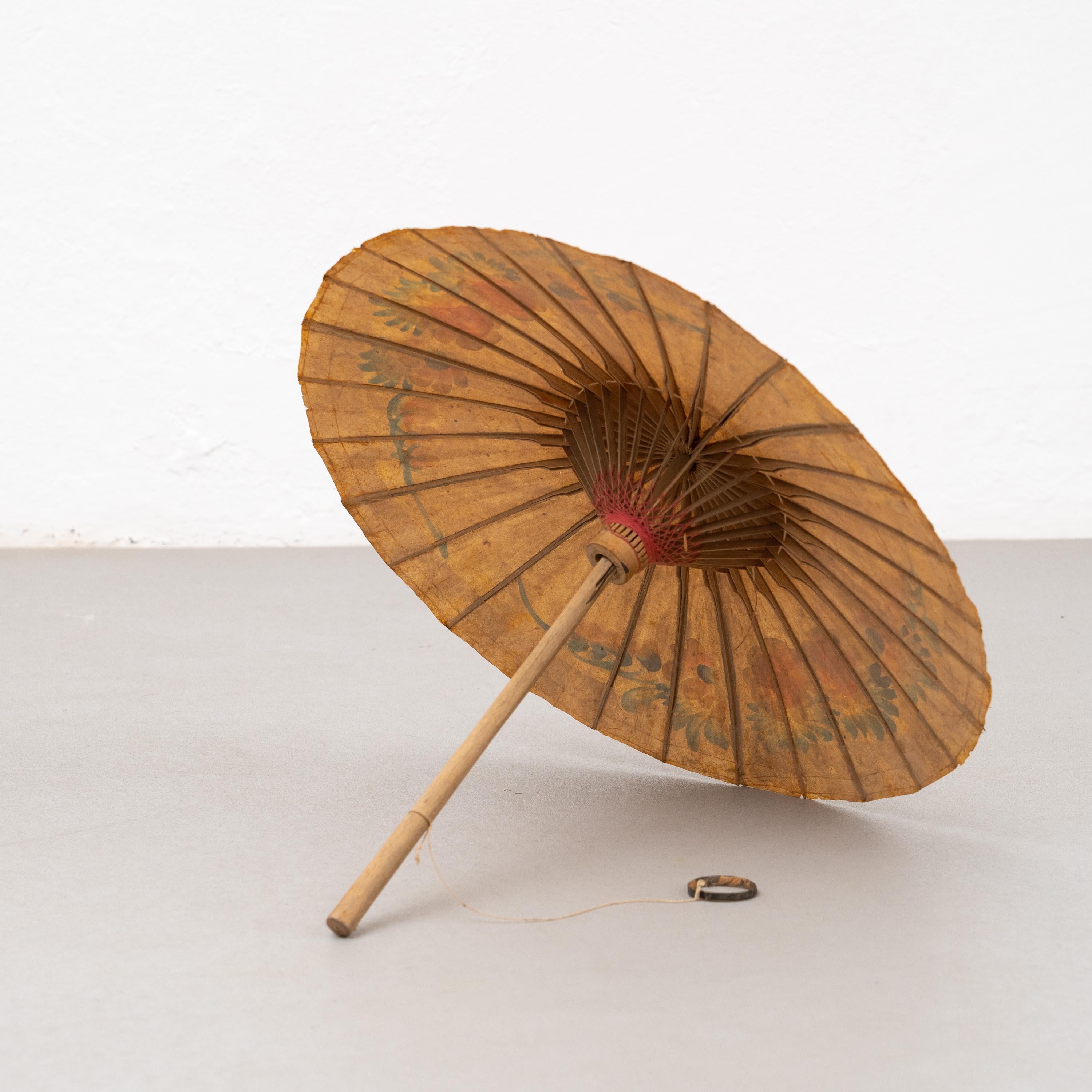 Handpainted Bamboo Umbrella, circa 1950 For Sale 3